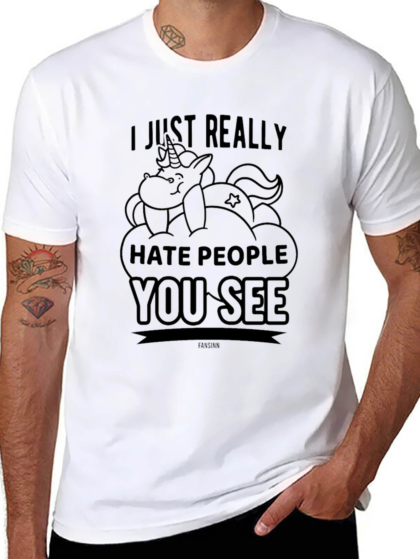 Black Funny Unicorn Hate People Graphic T-Shirt view 8