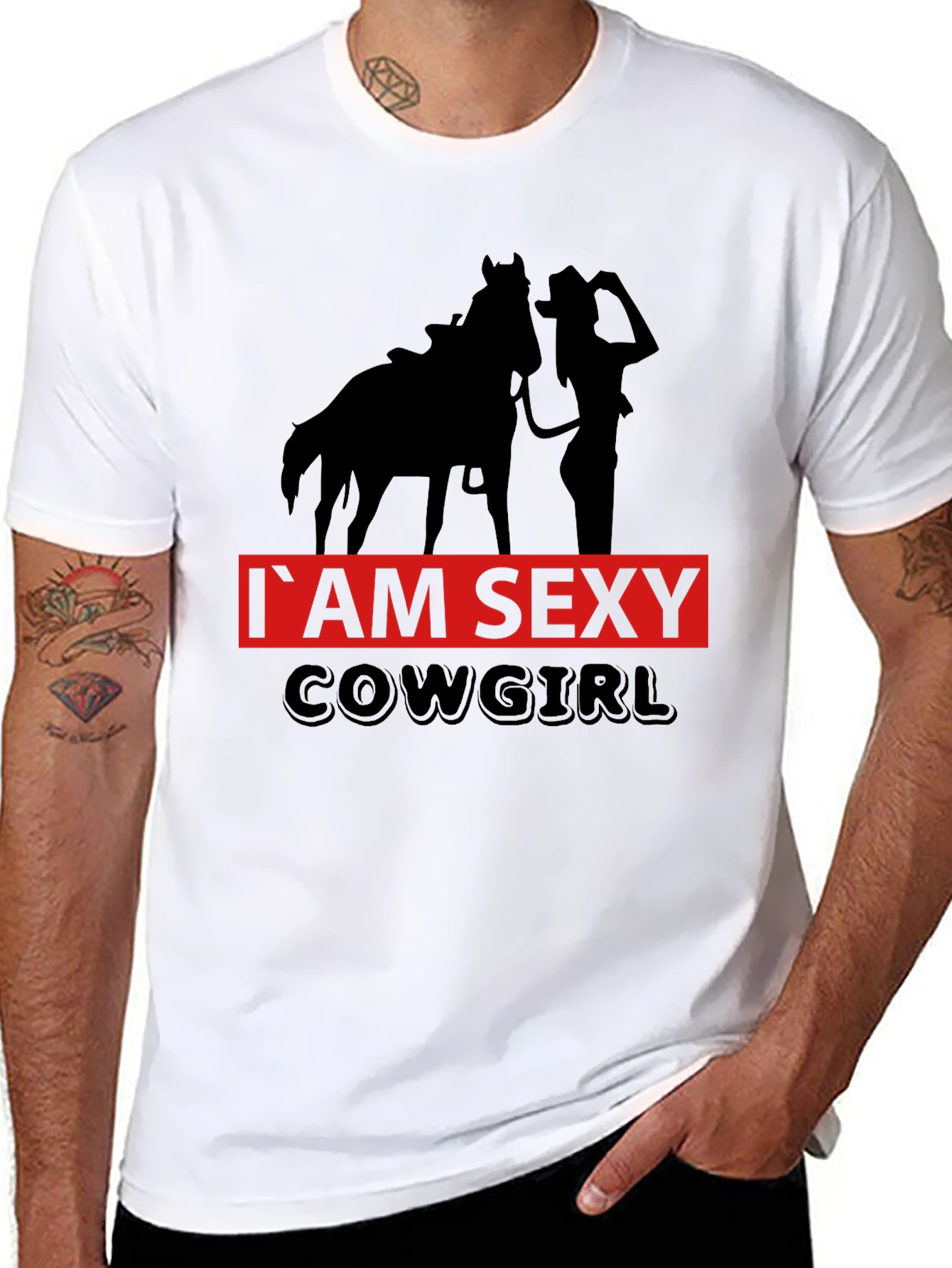 Black I'm Sexy Cowgirl Graphic Tee - Black Unisex T-Shirt view 8