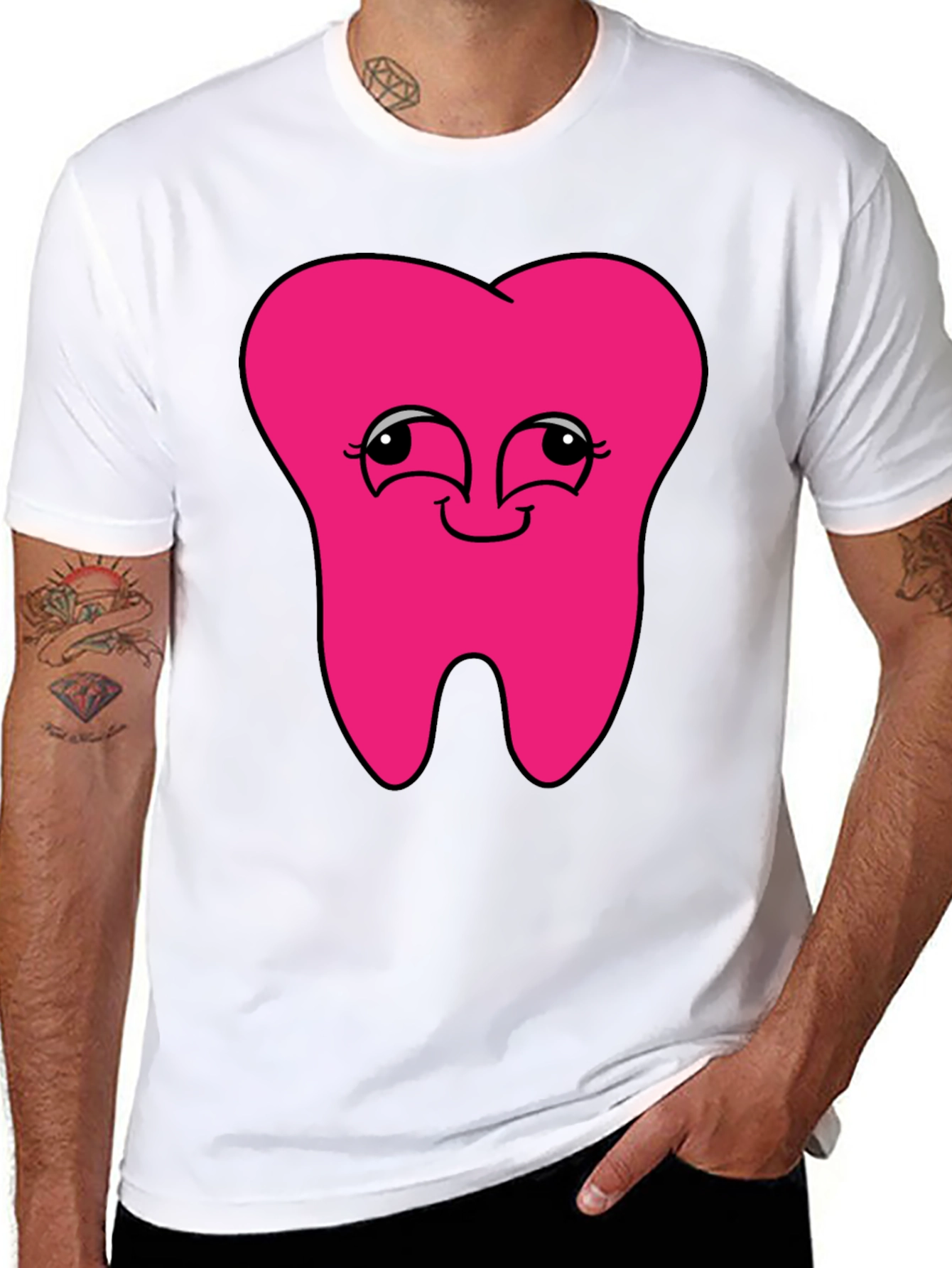 Black Funny Pink Tooth Graphic T-Shirt view 8