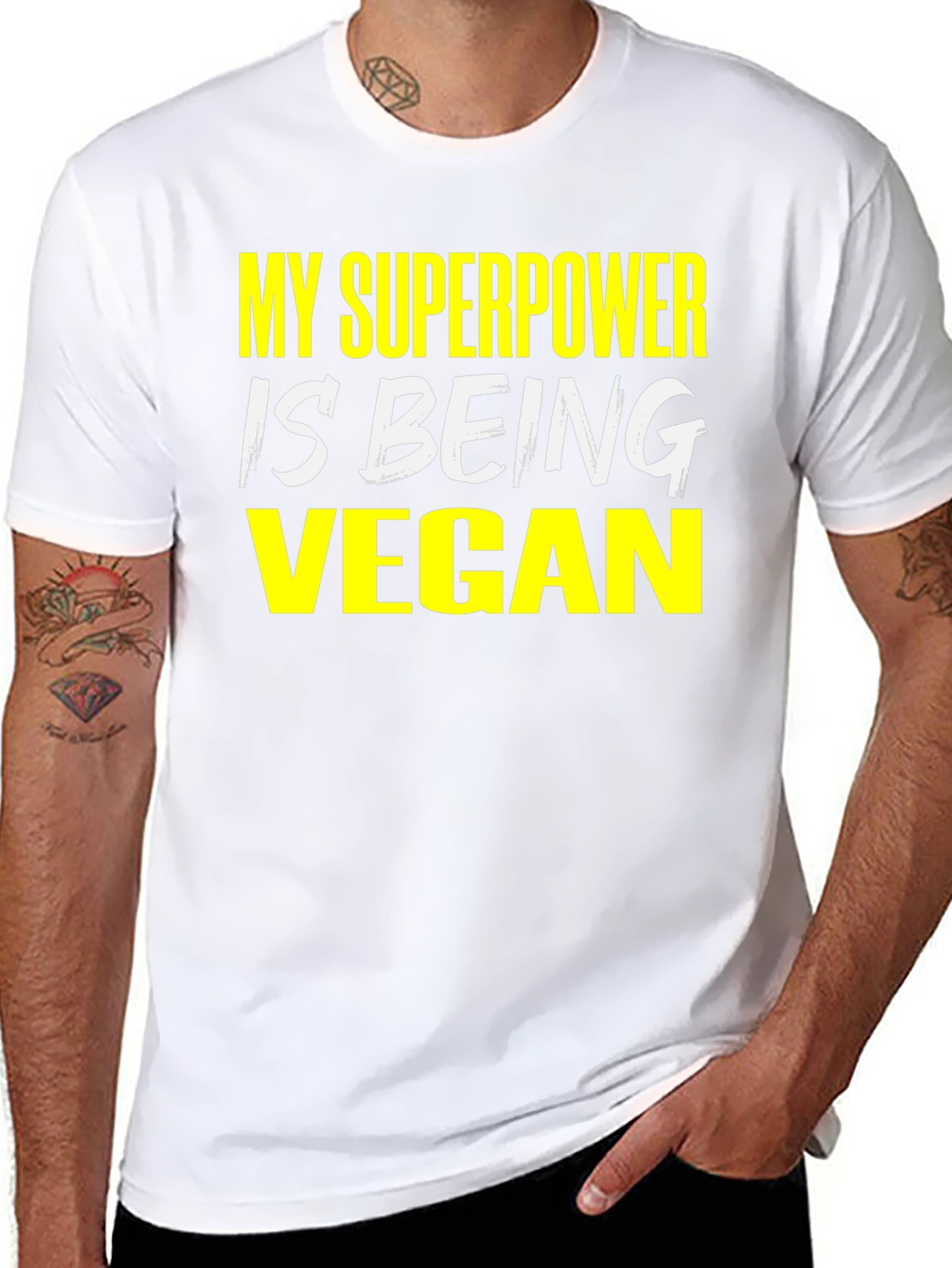 Black Vegan Superpower T-Shirt - Black Graphic Tee view 8