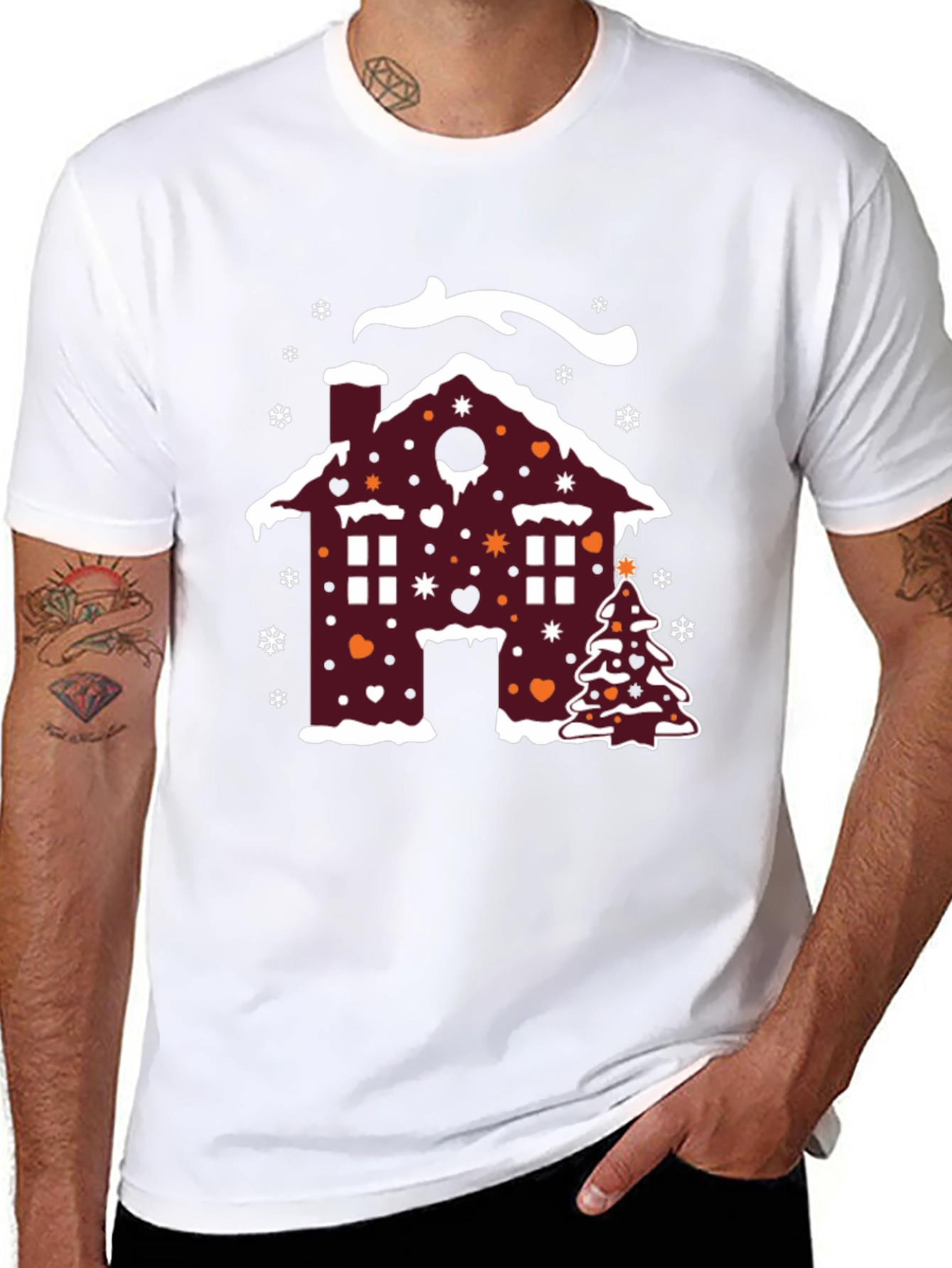 Festive Holiday Gingerbread House Christmas T-Shirt - 8