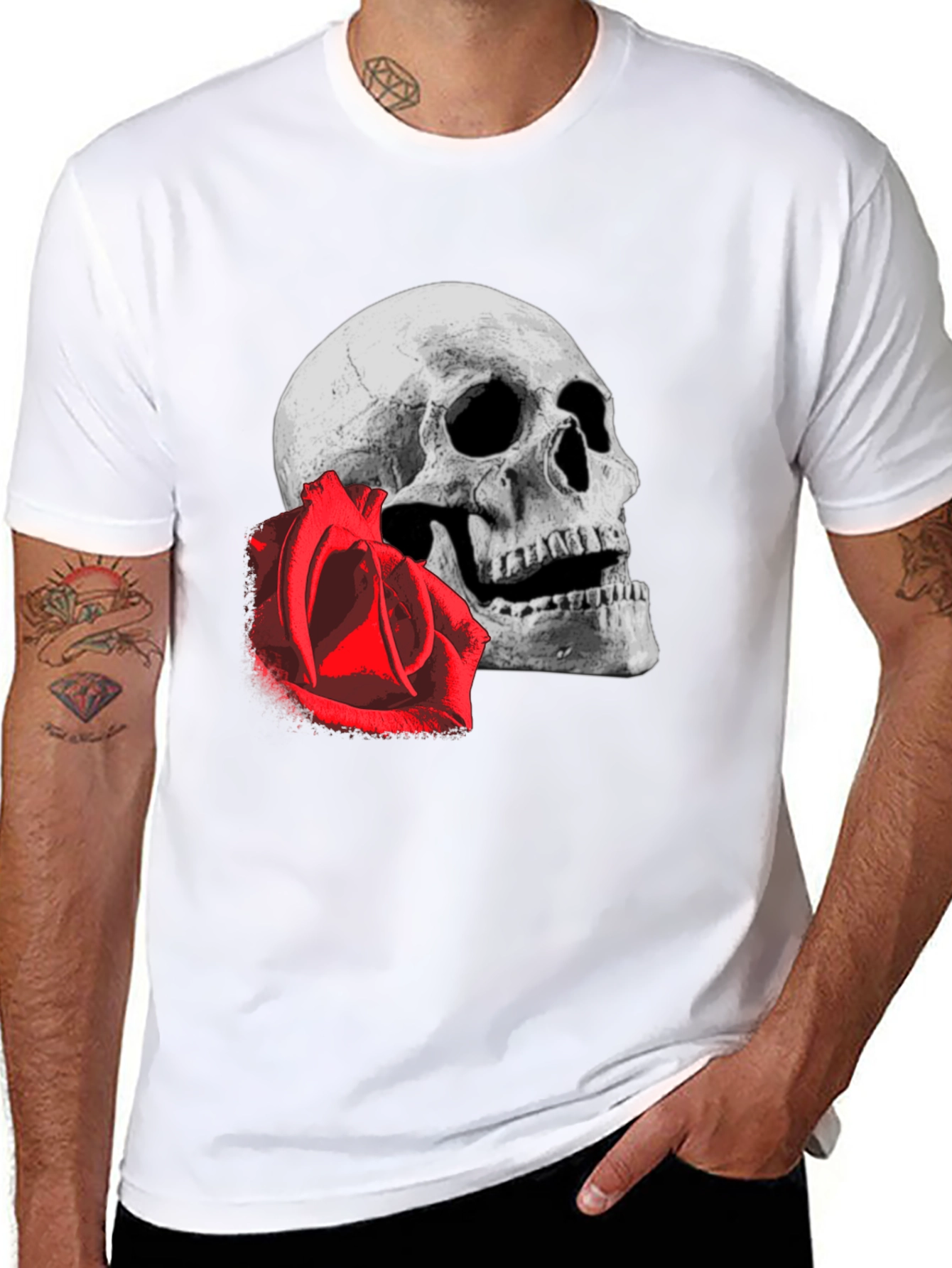 Black Skull & Rose Graphic Tee - Edgy Black T-Shirt view 8