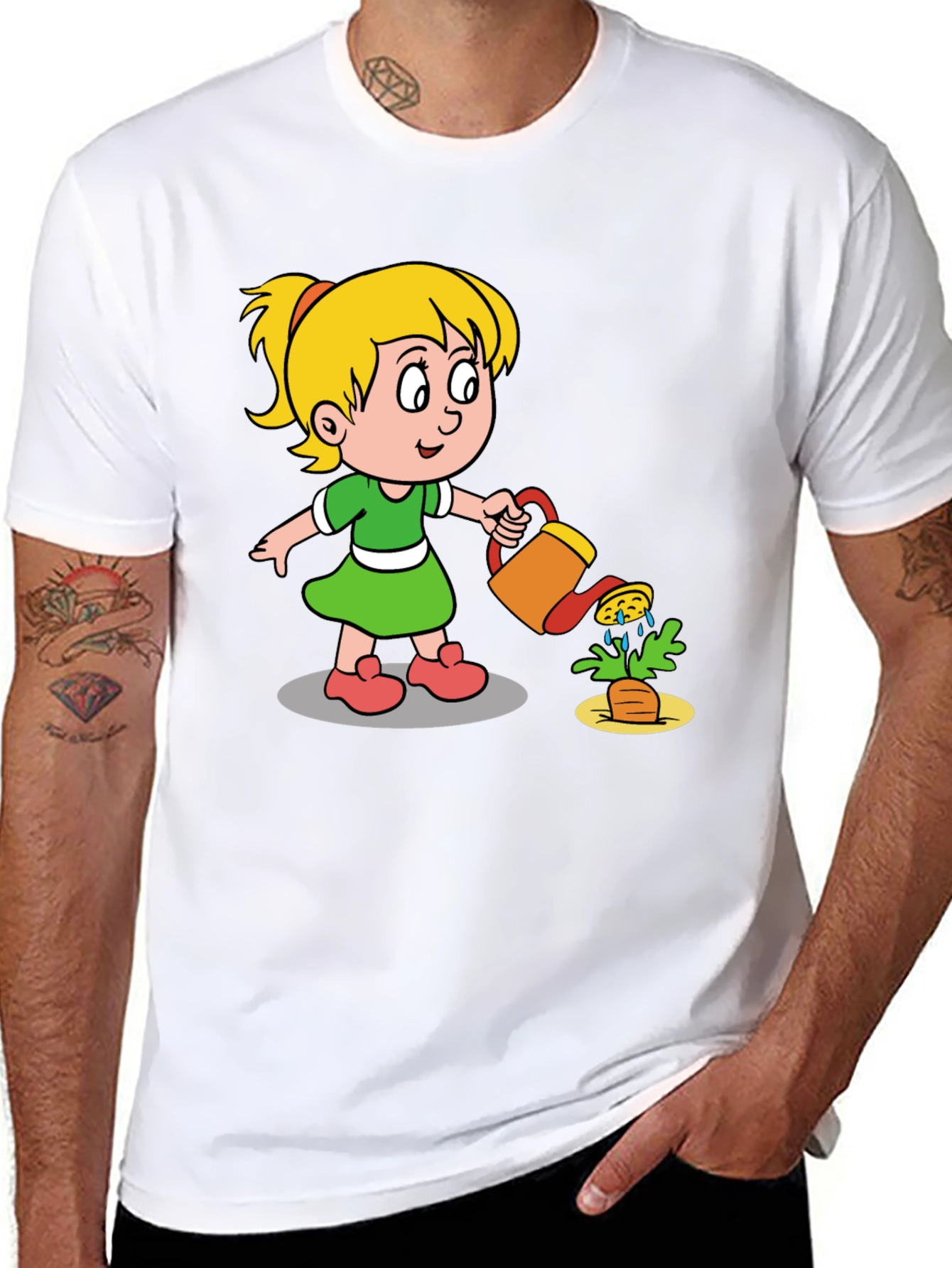 Black Cartoon Girl Gardening T-Shirt view 8