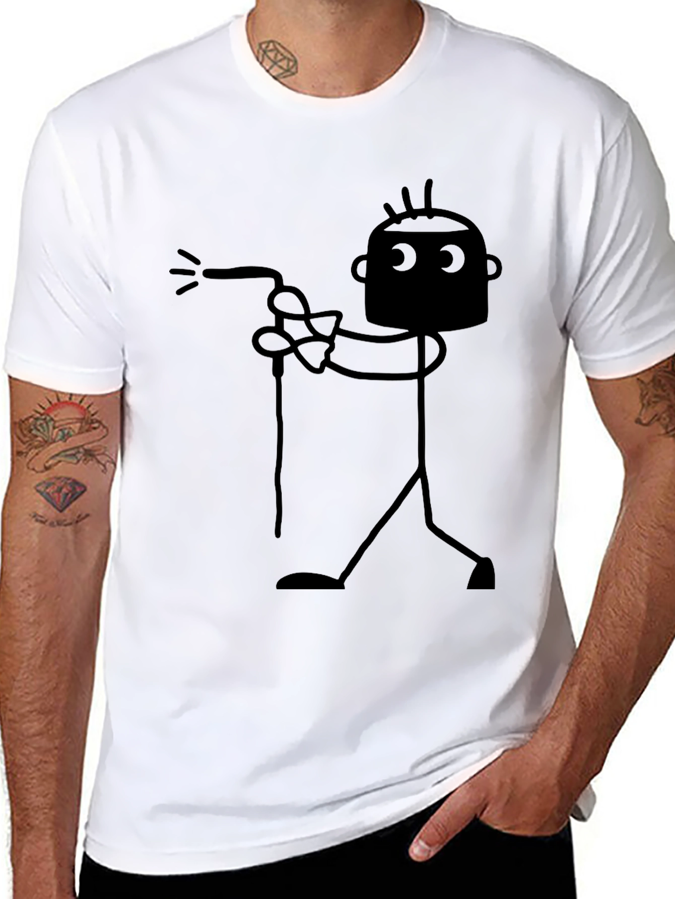Black Funny Welder Stick Figure Black T-Shirt view 8