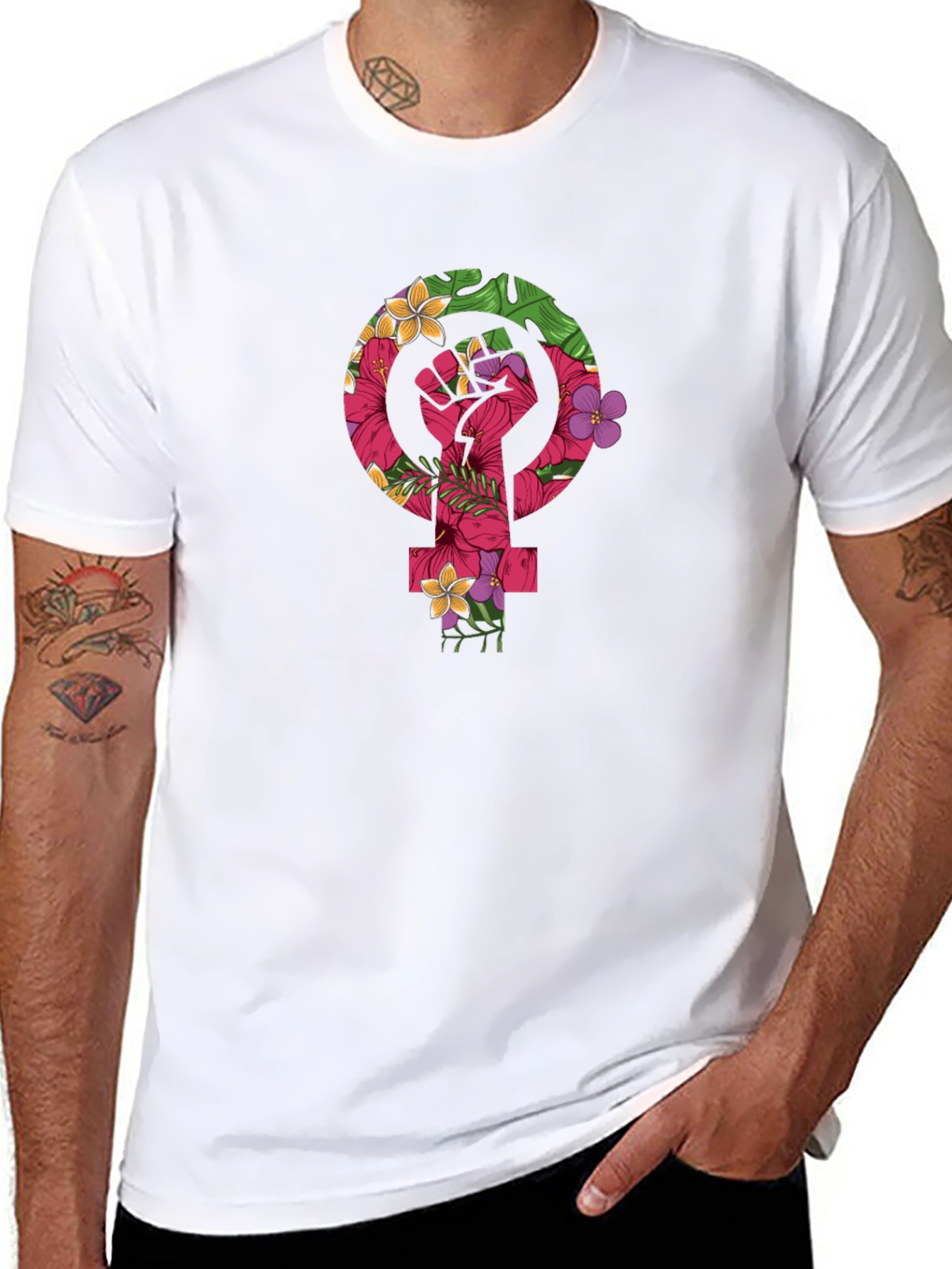 Black Feminist Floral Fist T-Shirt view 8