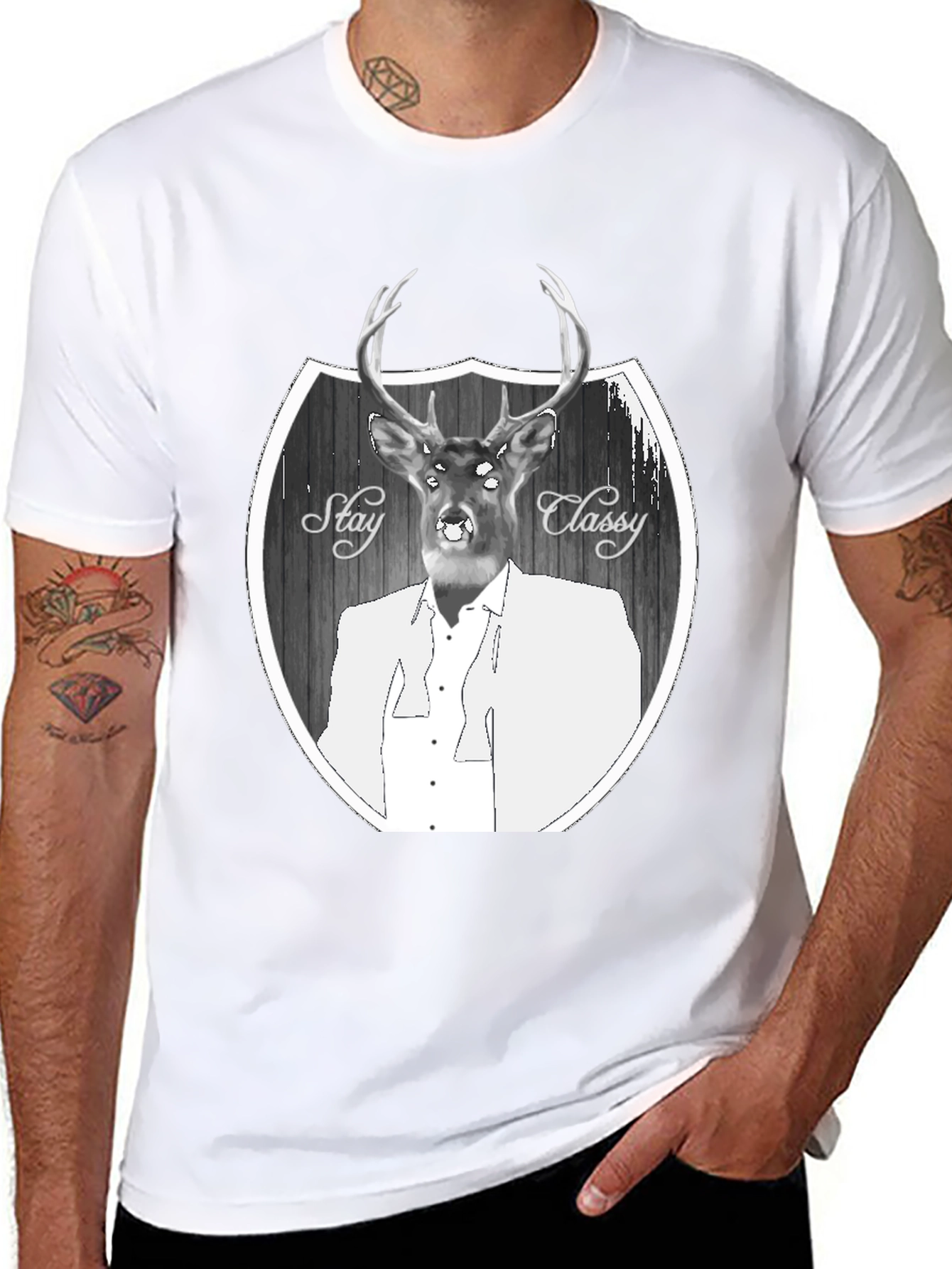 Black Stay Classy Deer Graphic T-Shirt - Men's Black Tee view 8