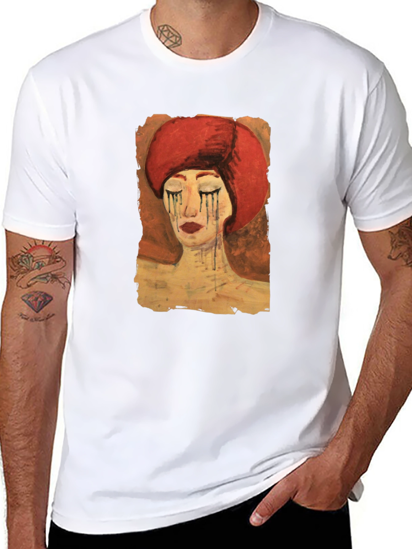Black Artistic Woman Graphic Tee - Black Casual T-Shirt view 8