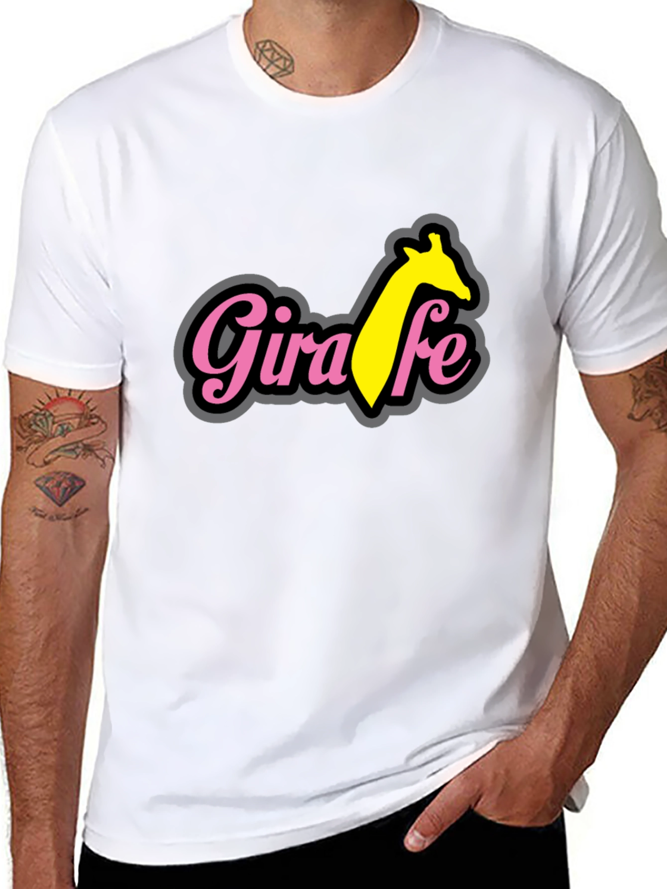 Black Giraffe T-Shirt - Black Cotton Blend Tee view 8