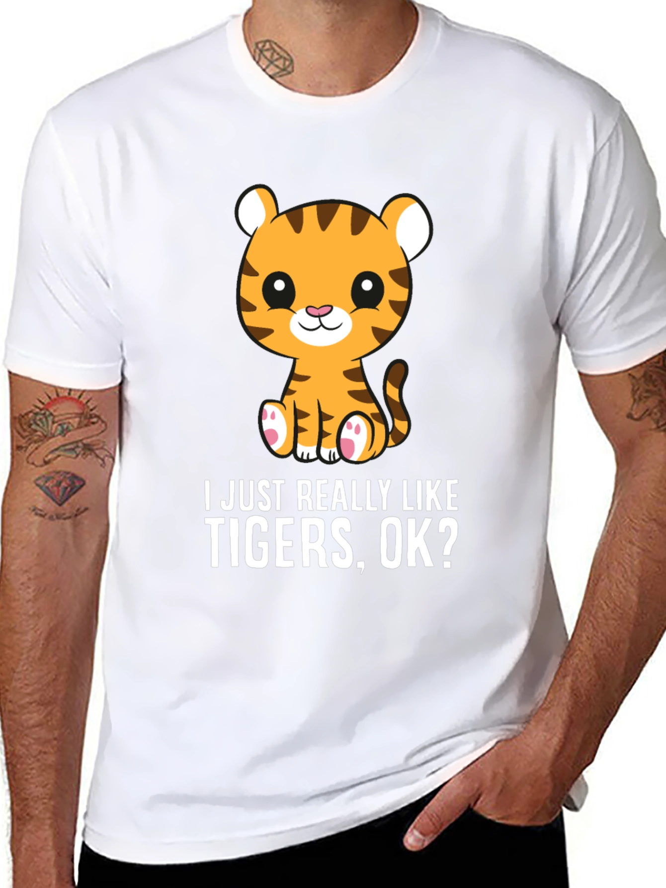 Black Cute Tiger Lover T-Shirt - I Just Really Like Tigers, OK? view 8