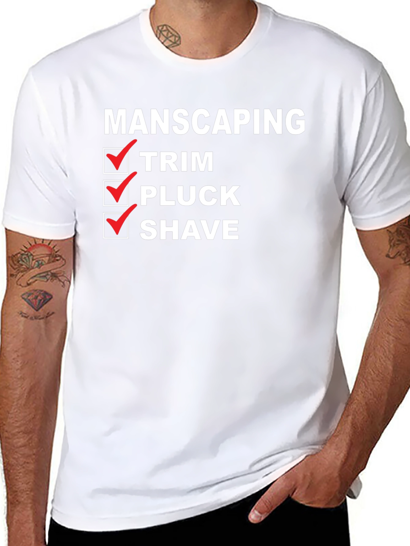 Black Manscaping Checklist T-Shirt - Funny Grooming Tee view 8