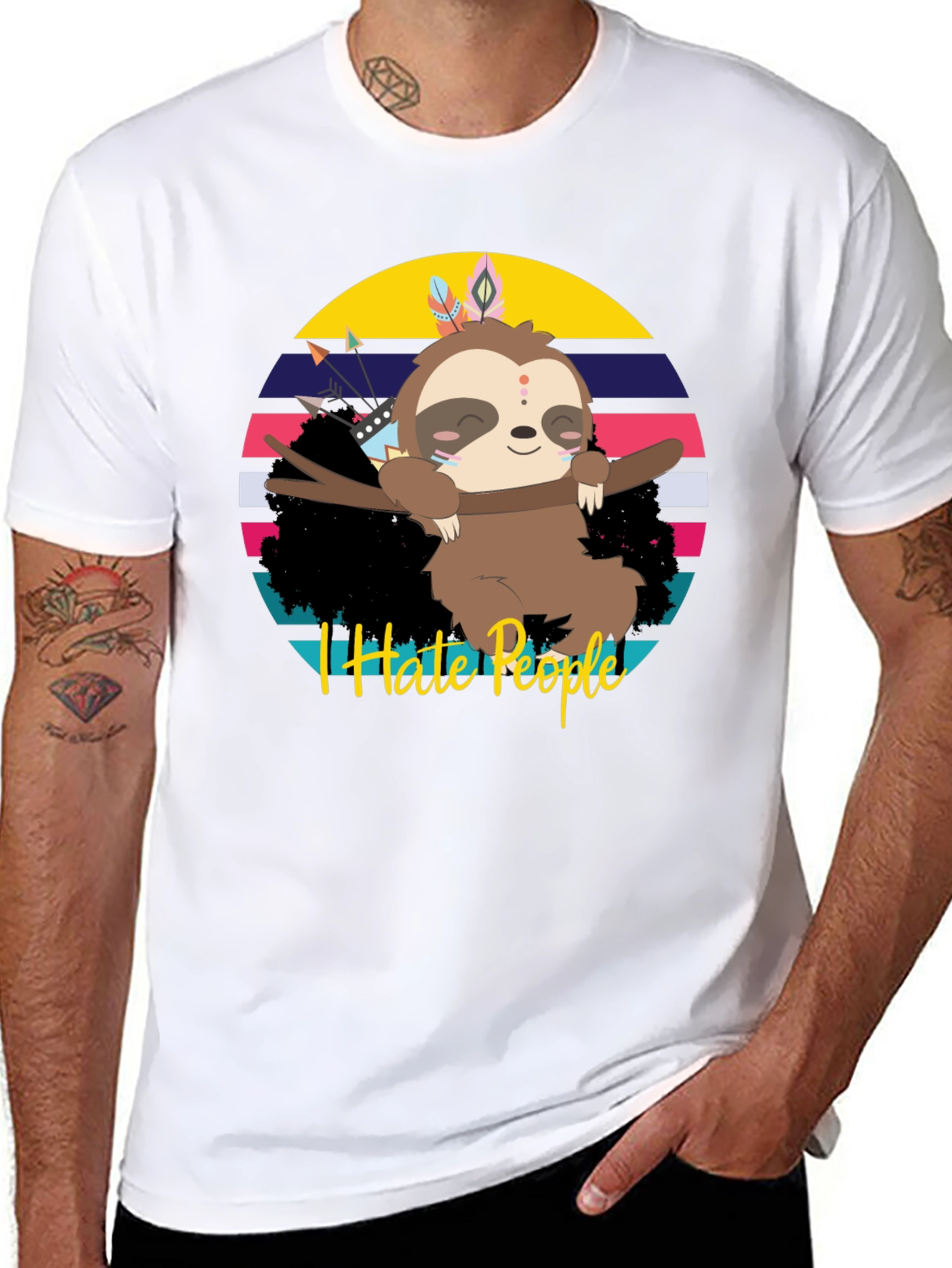 Black I Hate People Sloth Graphic Tee view 8