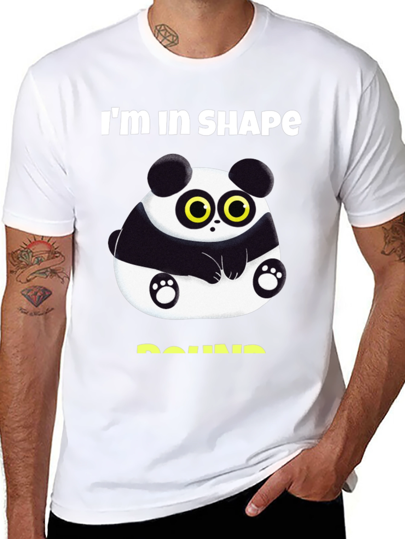 Black Funny Panda Round Shape T-Shirt view 8