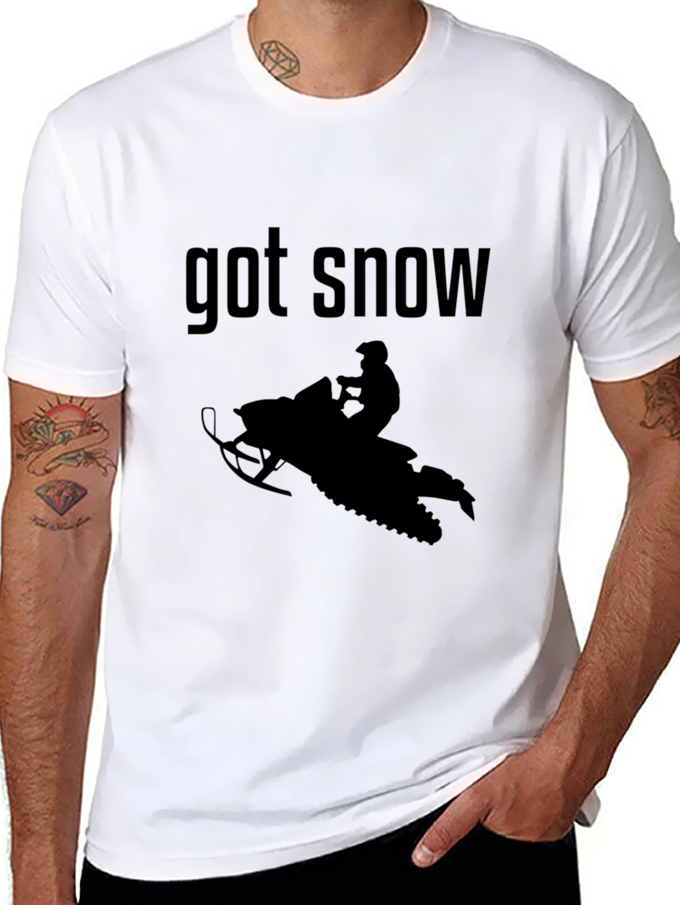 Black Got Snow? Graphic Tee - Snowmobile Design view 8