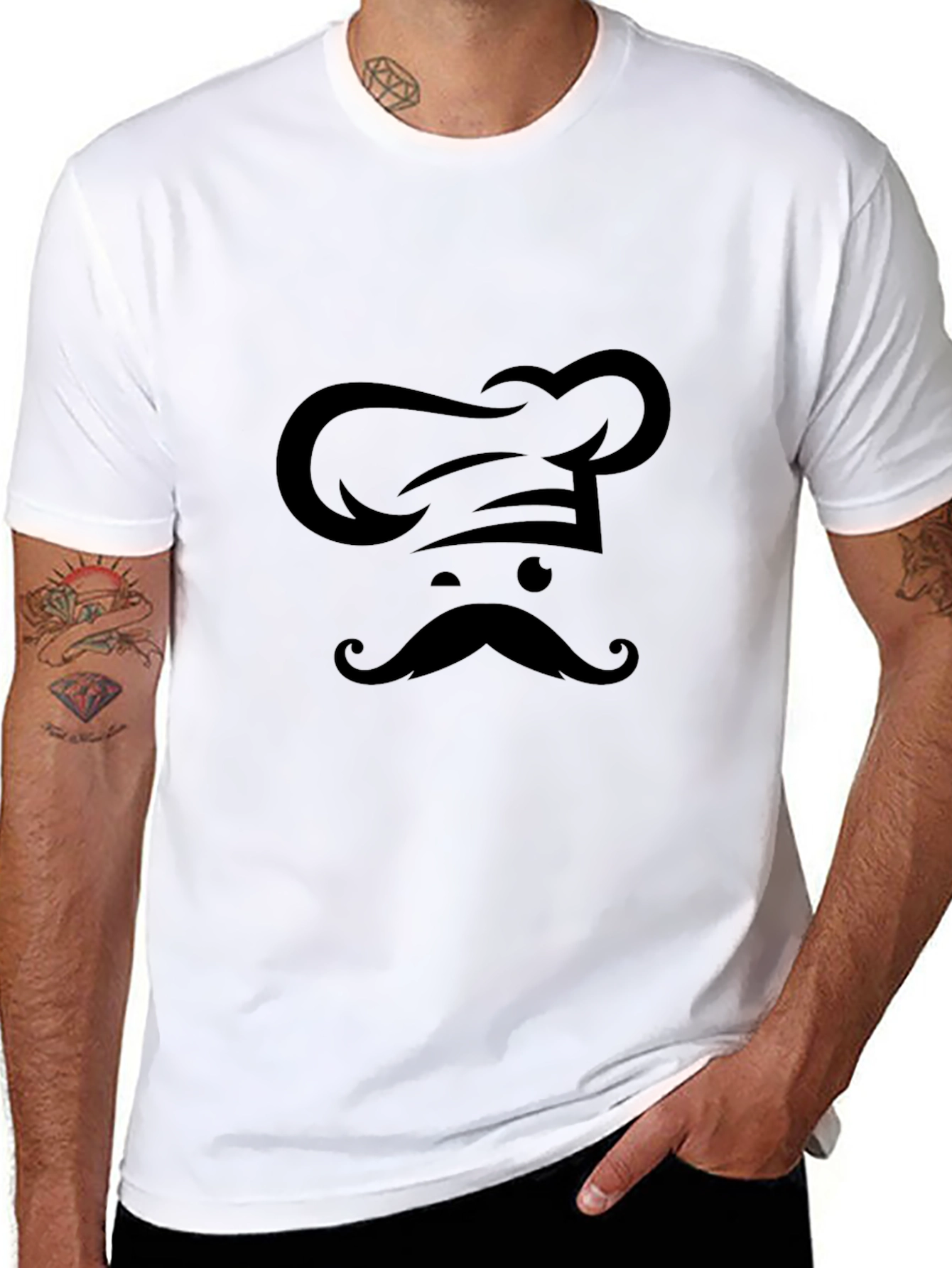 Black Chef Hat & Moustache Graphic T-Shirt - Black view 8