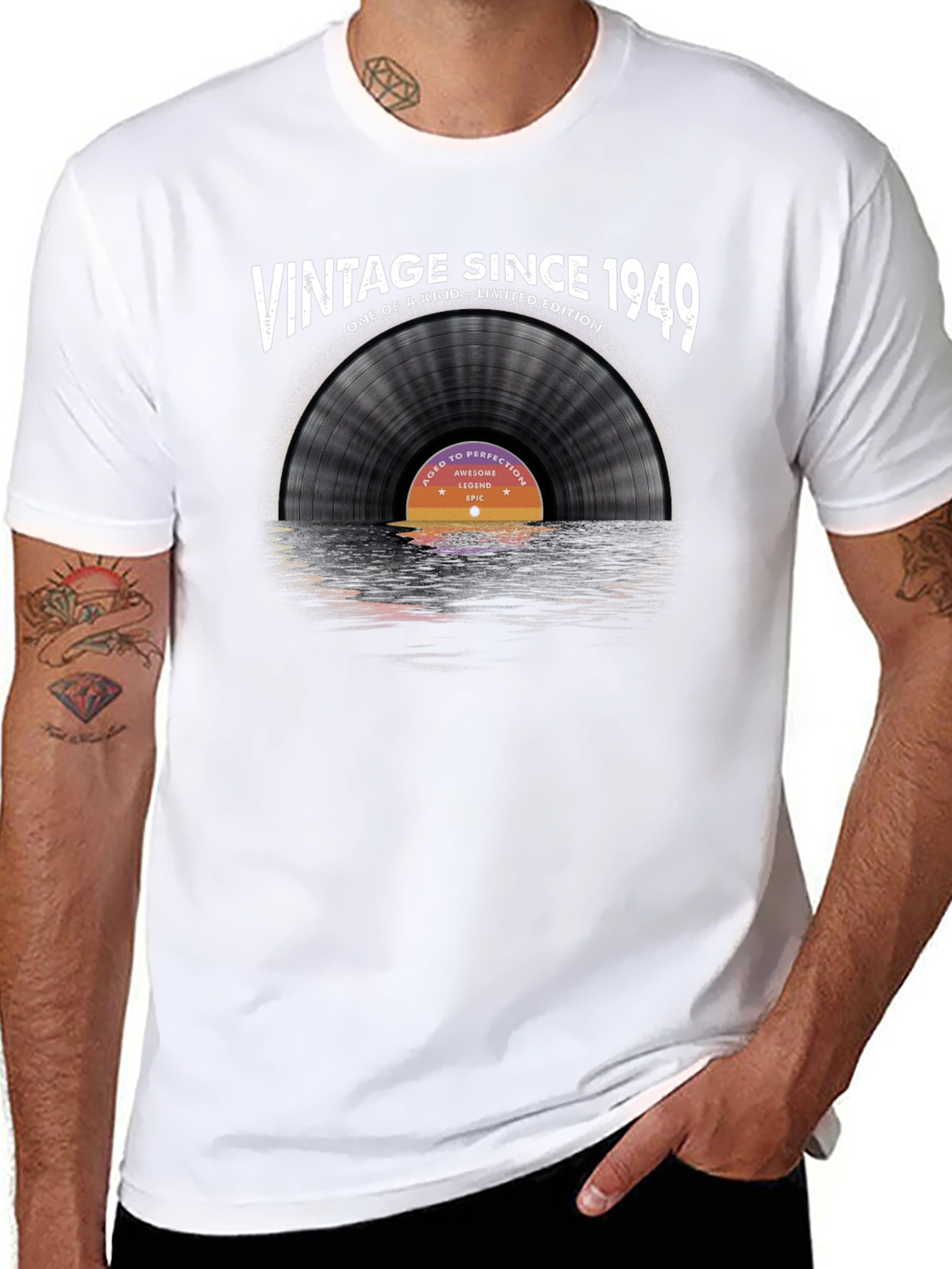 Black Vintage Since 1949 Vinyl Record Graphic T-Shirt view 8