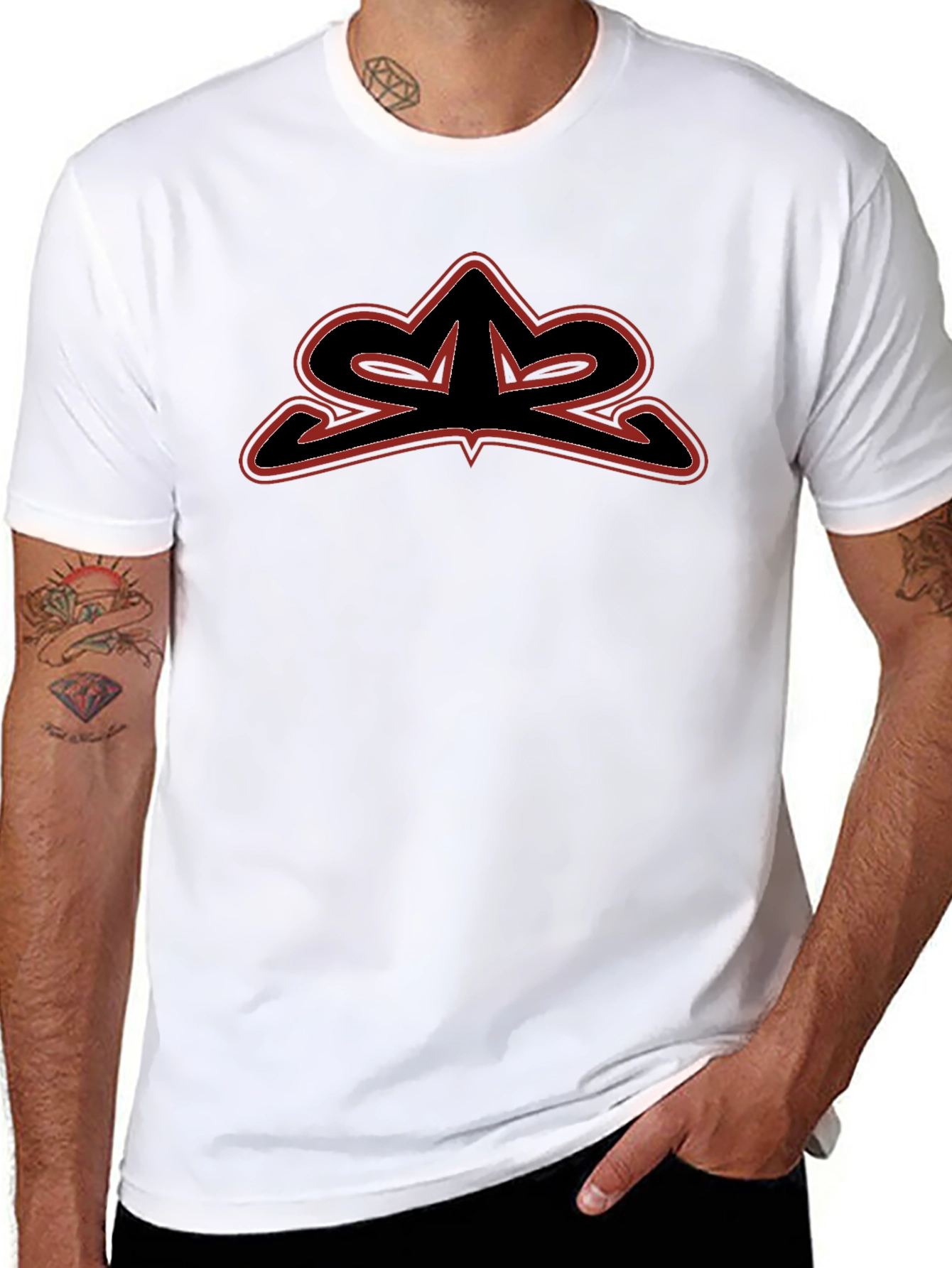 Black Men's Black Graphic Tee - Edgy Logo Design view 8