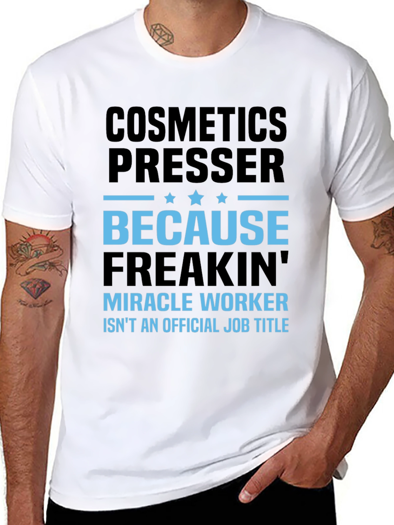 Black Cosmetics Presser T-Shirt - Because Freakin' Miracle Worker Isn't a Title view 8