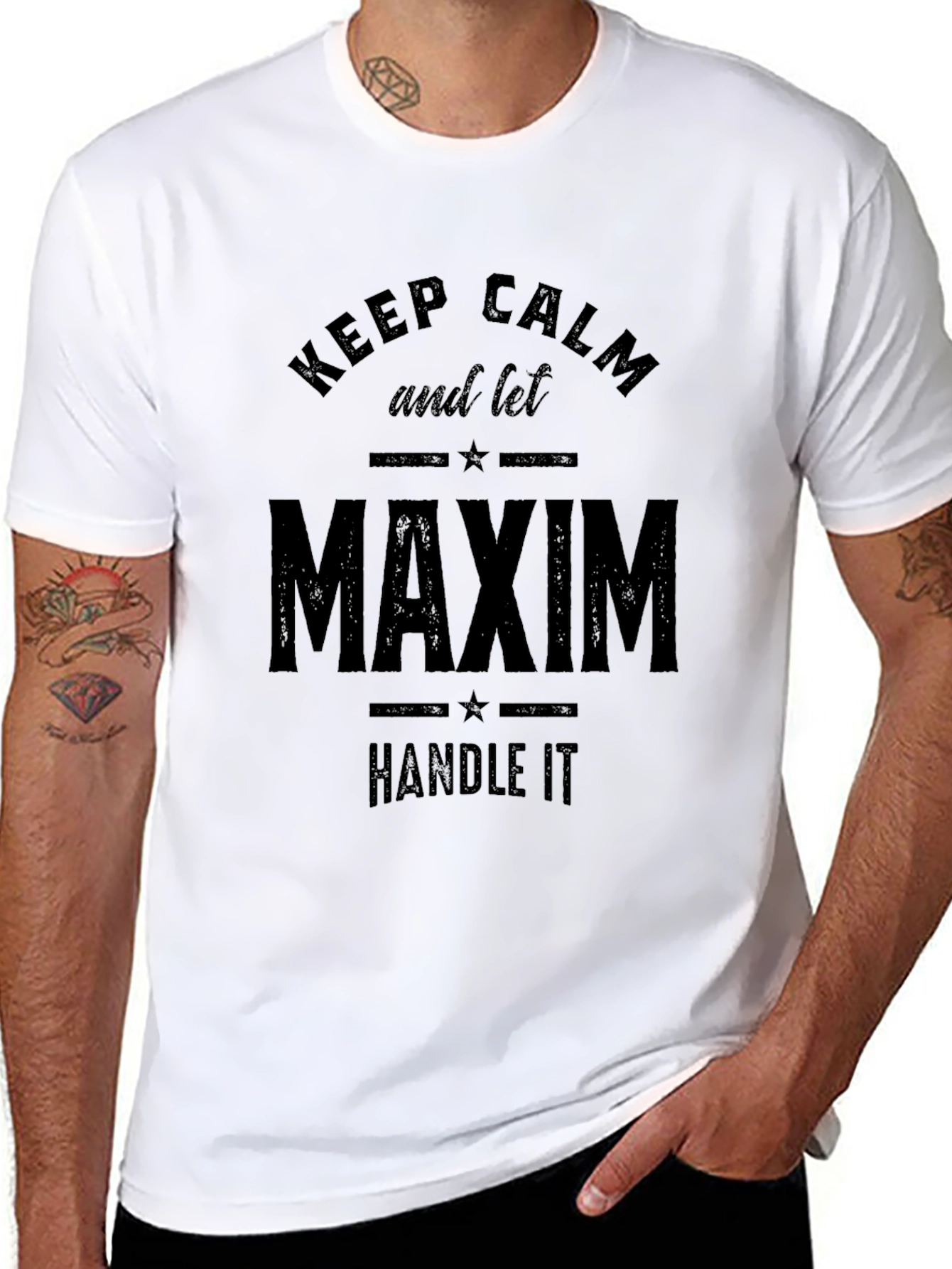 Black Keep Calm, Maxim Can Handle It T-Shirt view 8