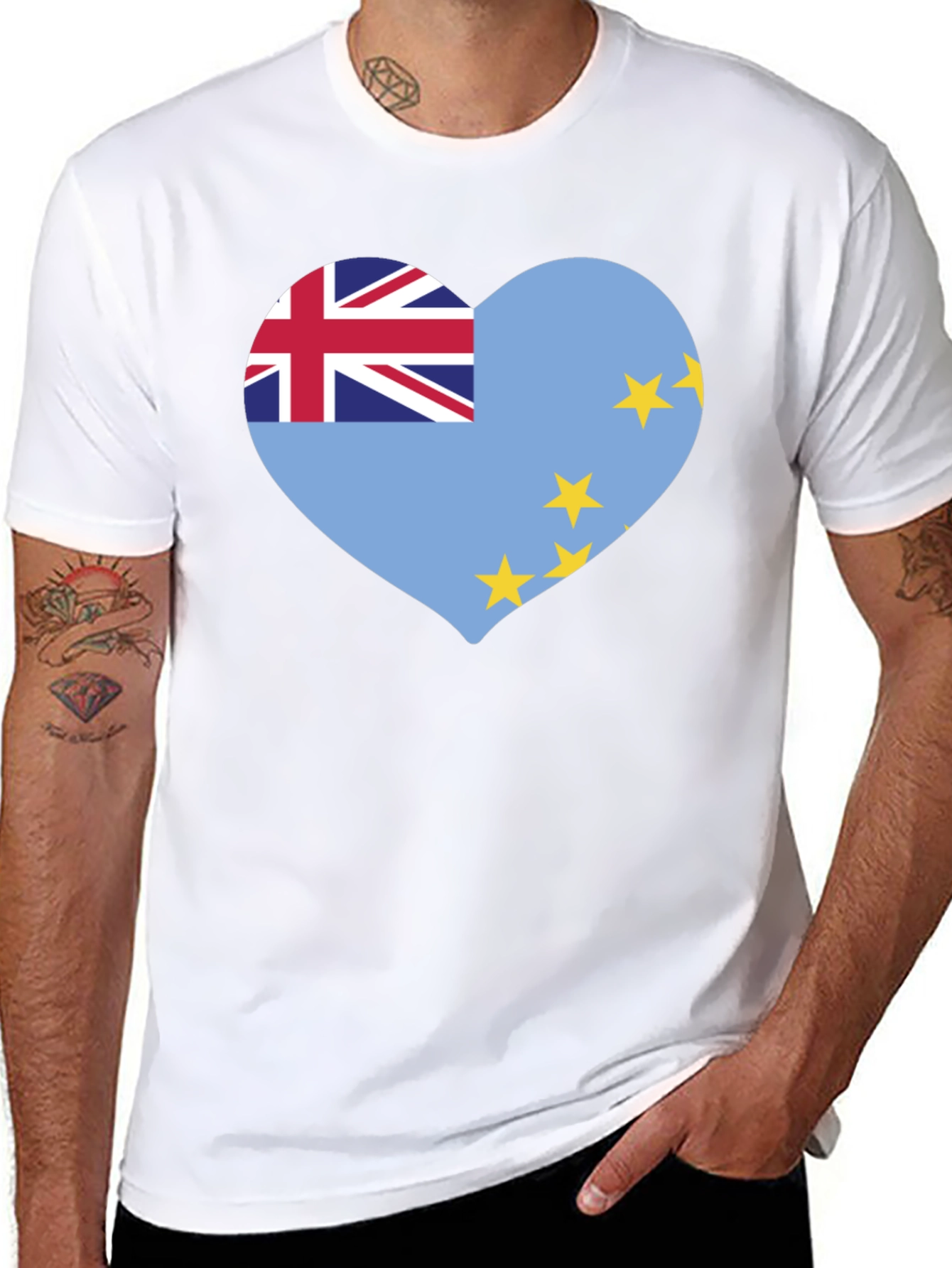 Black Tuvalu Flag Heart T-Shirt - Show Your Pride! view 8