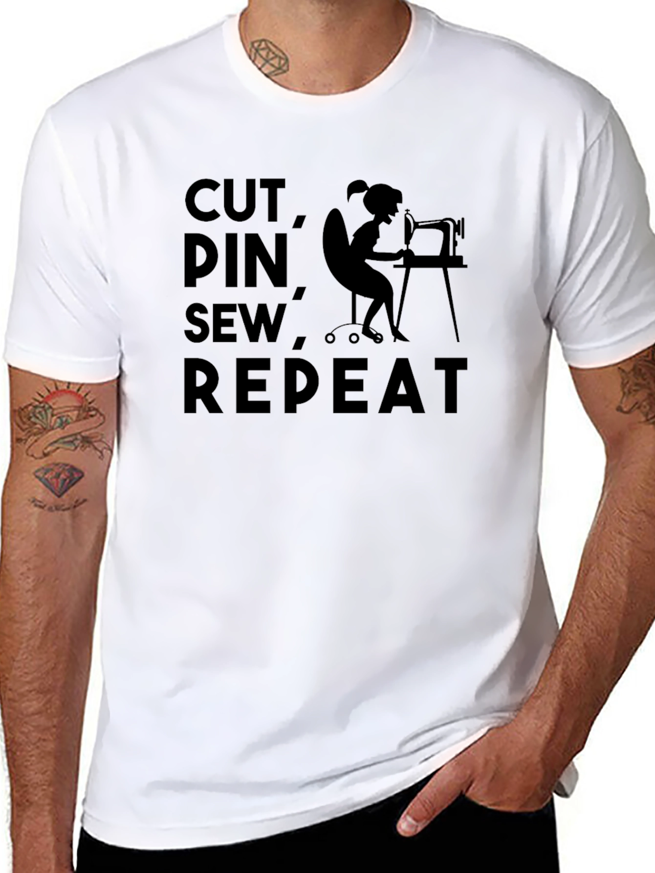 Black Cut Pin Sew Repeat T-Shirt - Sewing Lover's Tee view 8