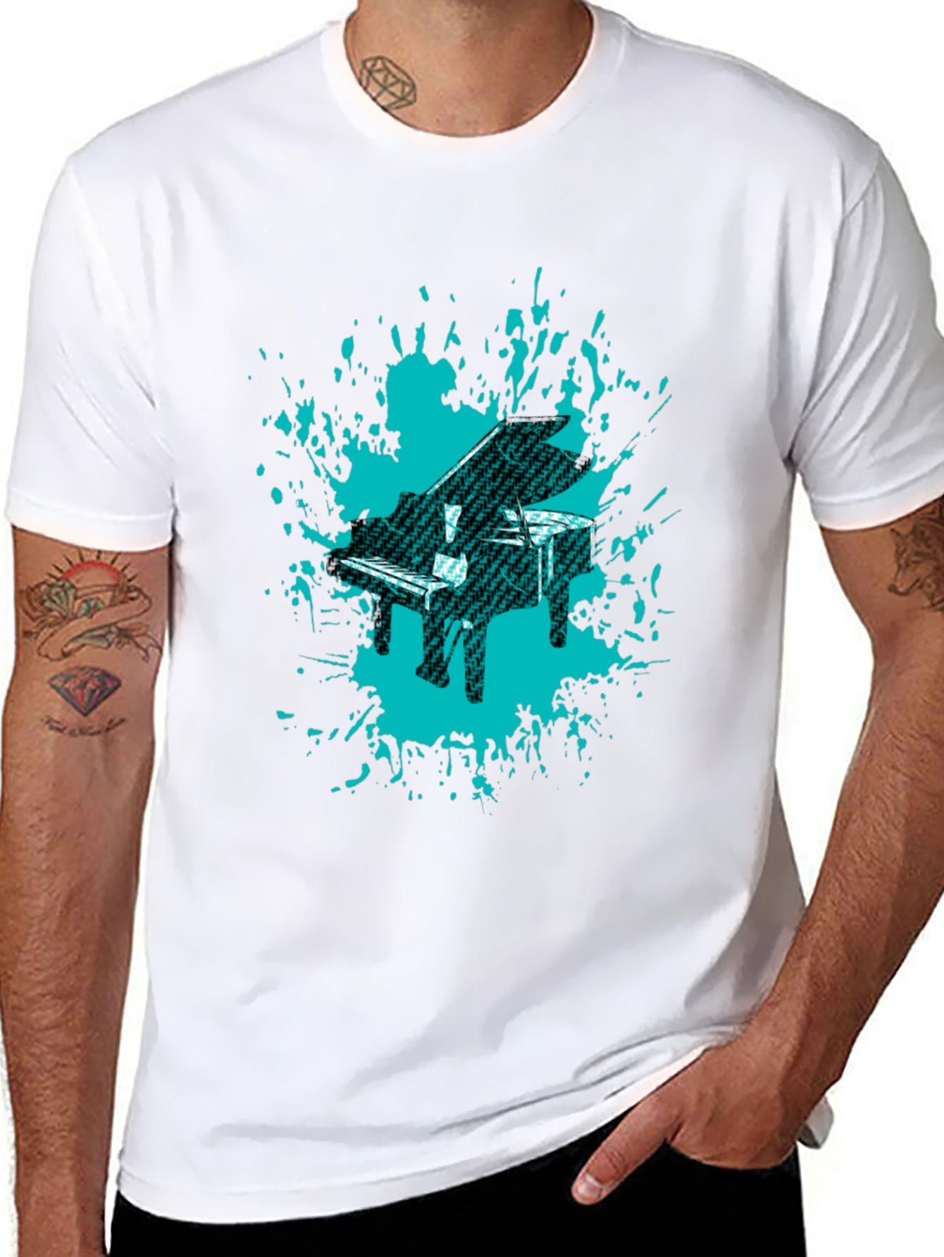 Black Piano Splash Graphic Tee - Cool Music Lover's Shirt view 8