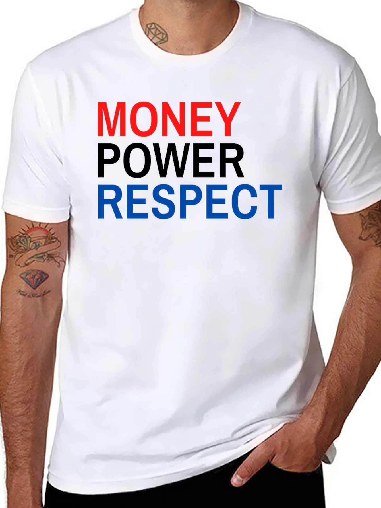 Black Money Power Respect Graphic Tee view 8