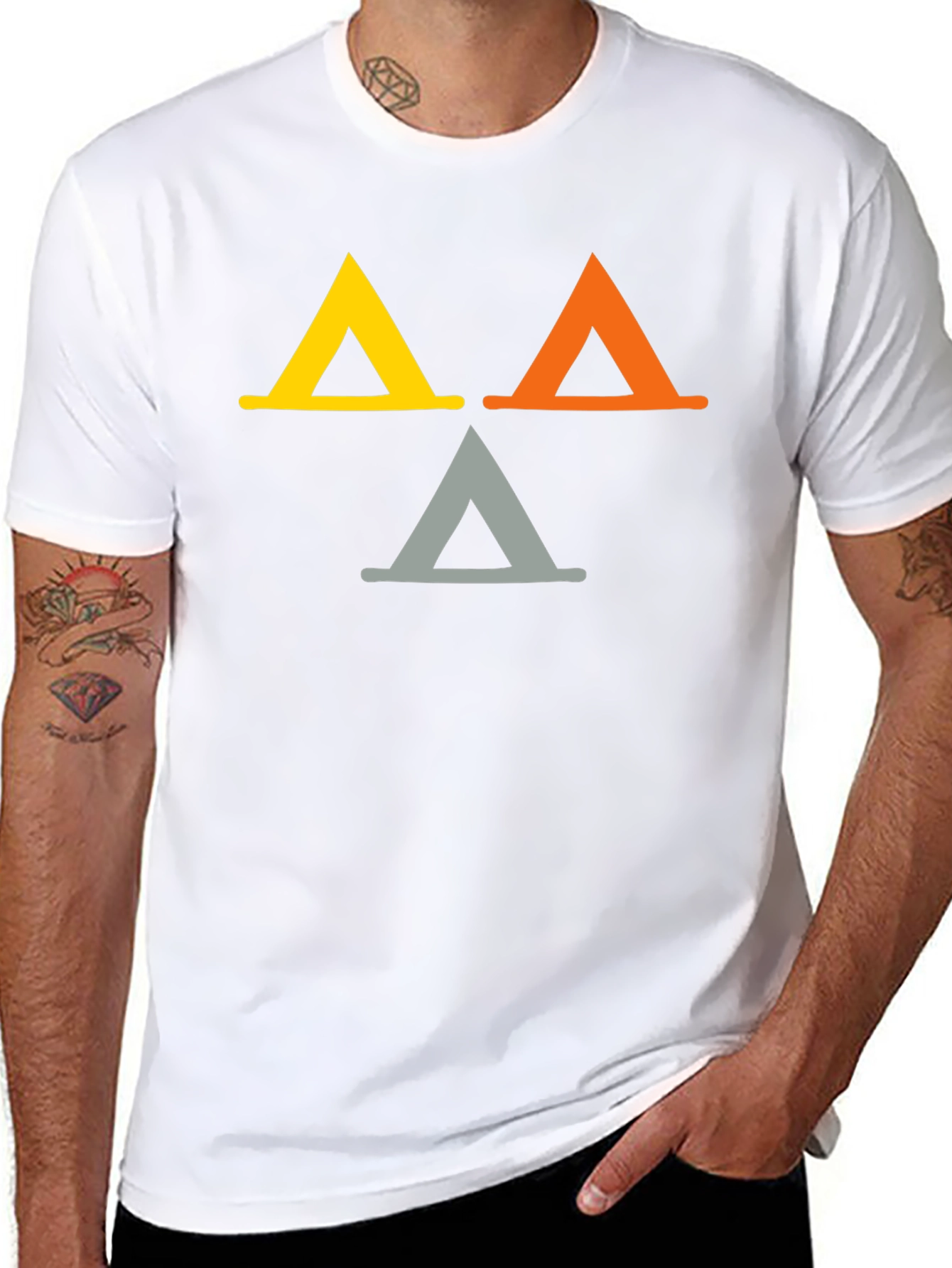 Black Geometric Triangle Graphic Tee - Casual Black T-Shirt view 8