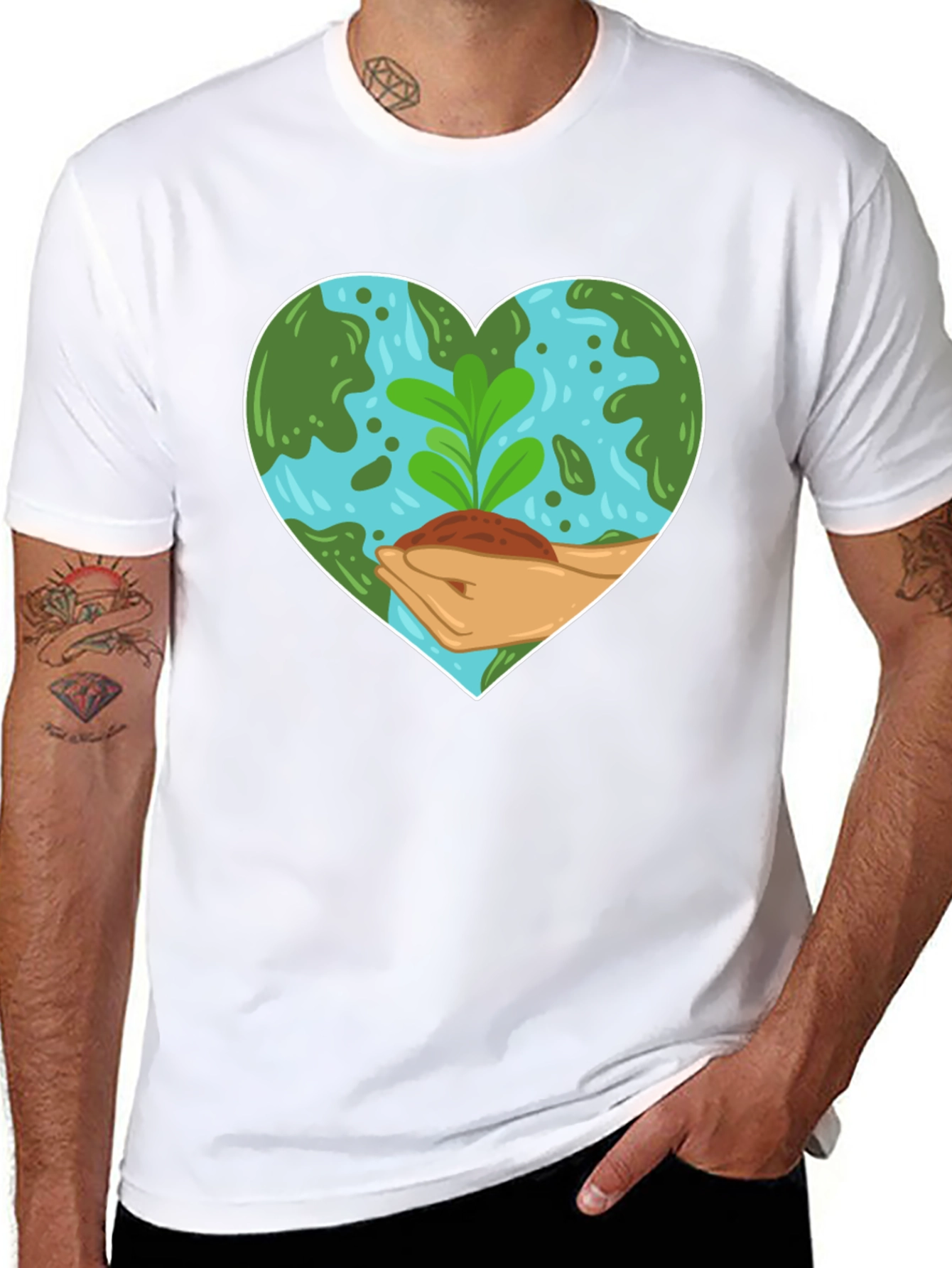 Black Eco Heart T-Shirt: Black, Earth-Loving Design view 8