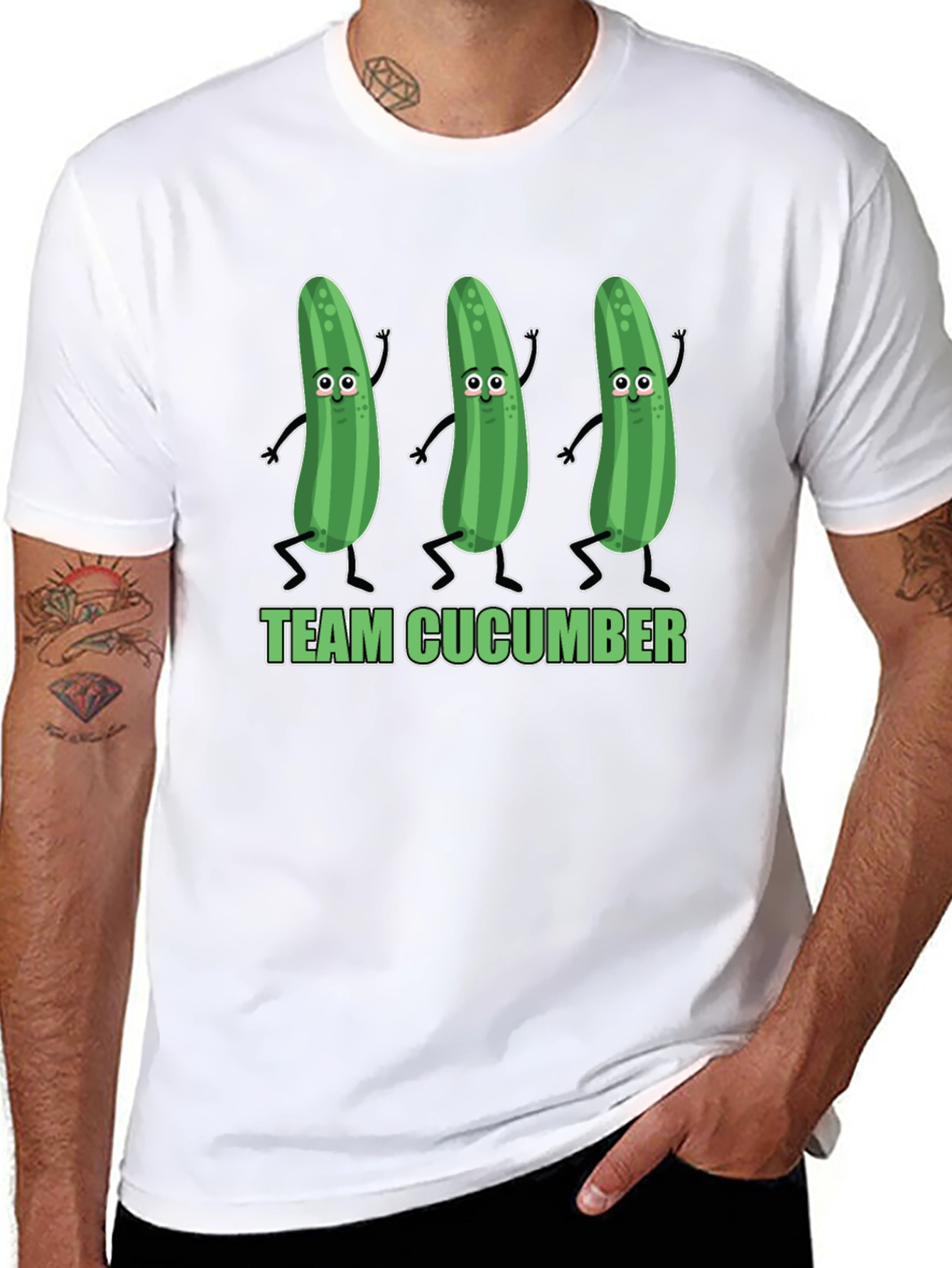 Black Funny Team Cucumber Graphic Print T-Shirt view 8