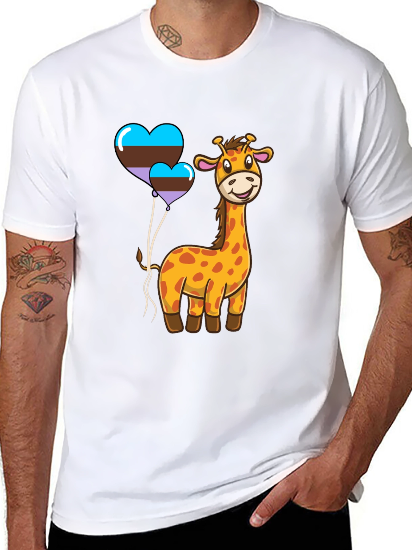 Black Cute Giraffe & Hearts T-Shirt view 8