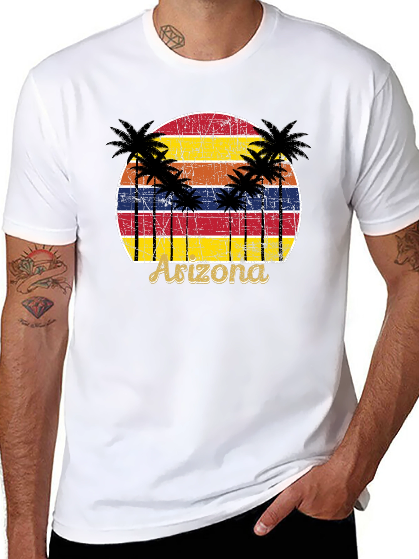 Black Arizona Sunset Palm Tree Graphic Tee view 8