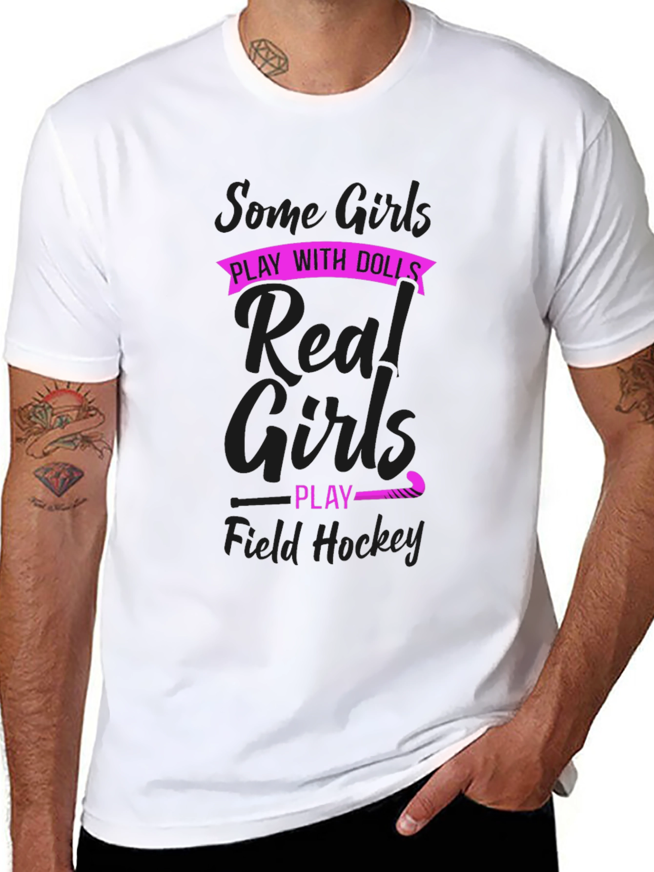 Black Field Hockey Girl's T-Shirt - Some Girls Play with Dolls view 8