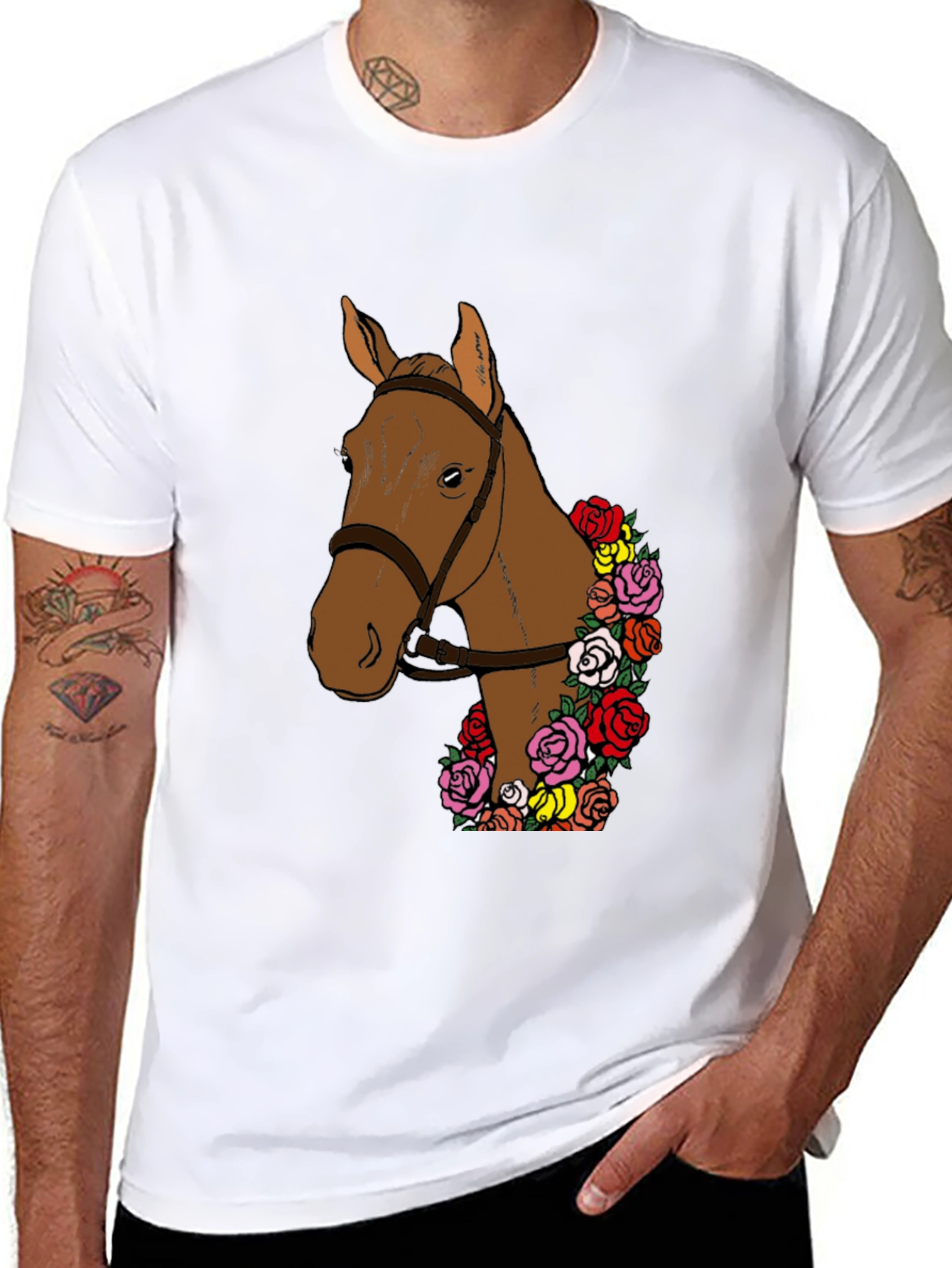 Black Horse & Roses Graphic Tee - Stylish Men's T-Shirt view 8