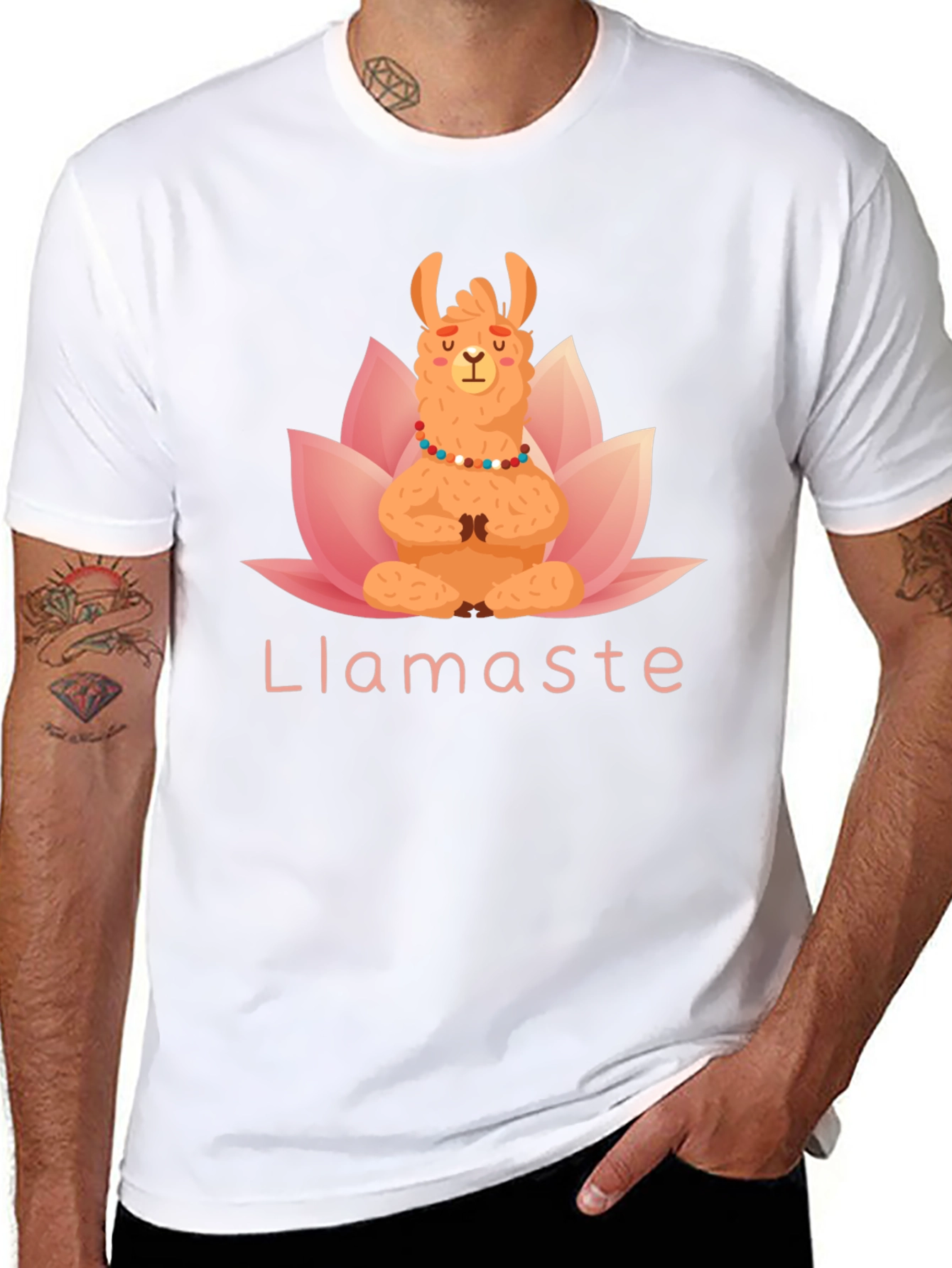 Black Llamaste Yoga T-Shirt - Meditating Llama Lotus Tee view 8