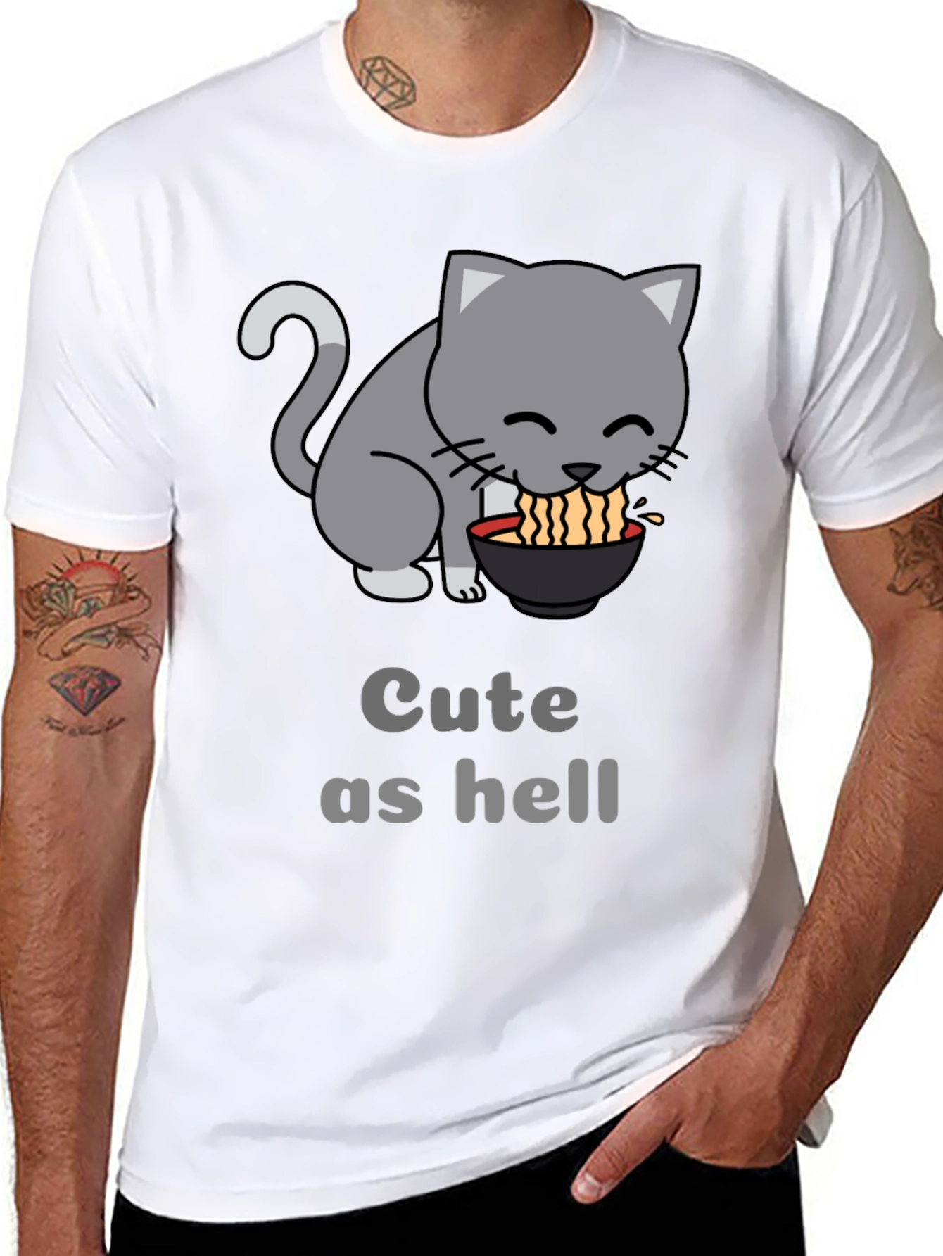 Black Cute Cat Ramen T-Shirt - Funny Anime Style Tee view 8