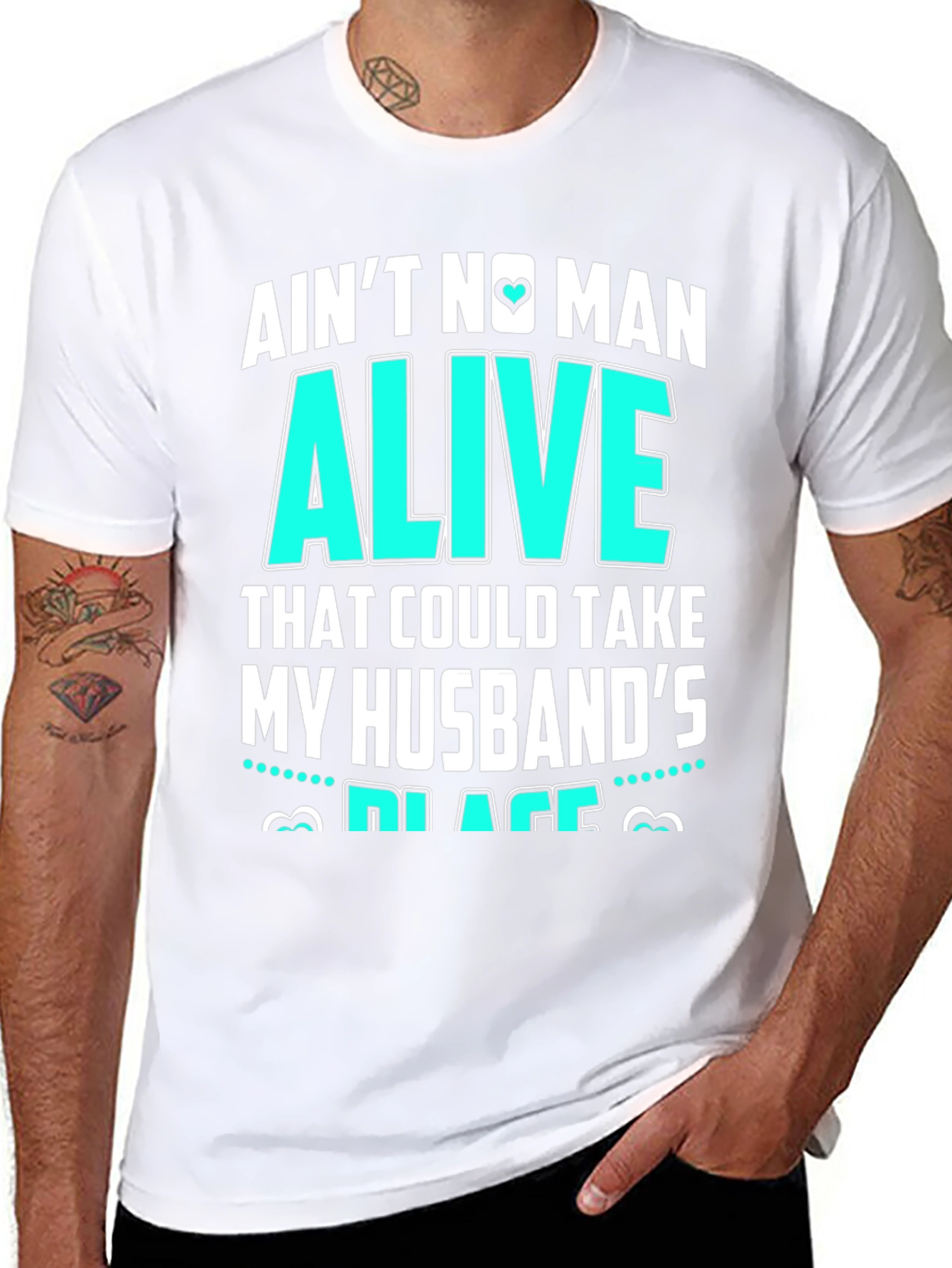 Black Ain't No Man Alive Husband's Place T-Shirt view 8