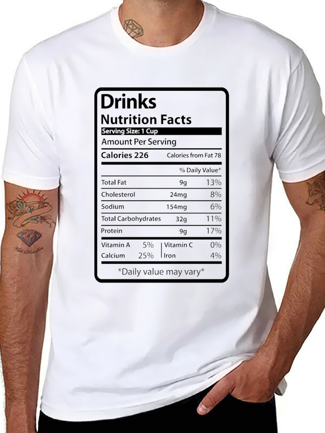 Black Nutrition Facts Drink T-Shirt view 8