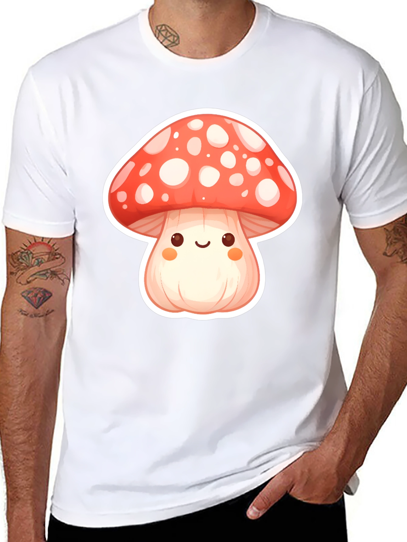 Black Cute Mushroom Graphic Tee - Soft Black Cotton T-Shirt view 8