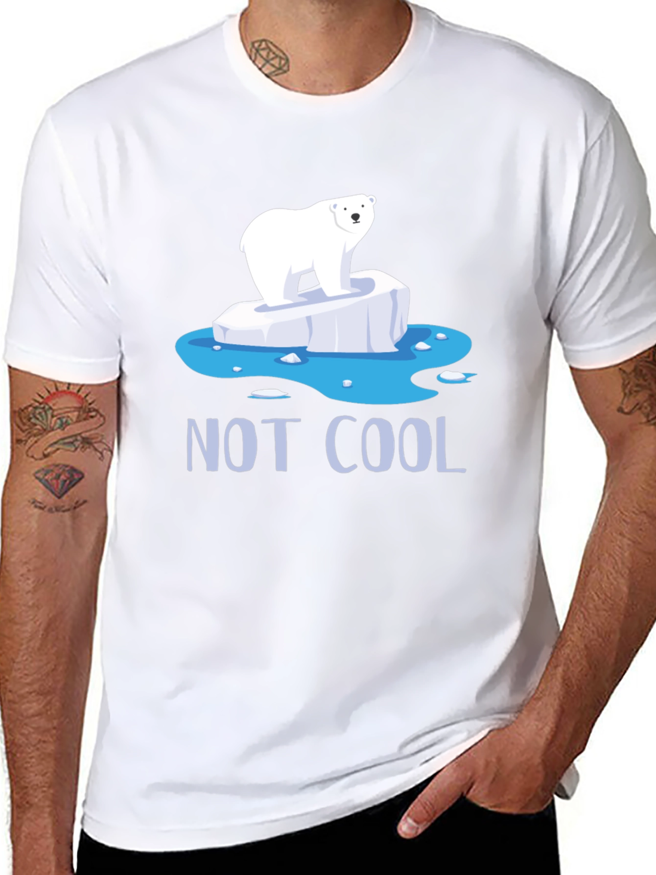 Black Not Cool Polar Bear Graphic T-Shirt - Global Warming Awareness view 8