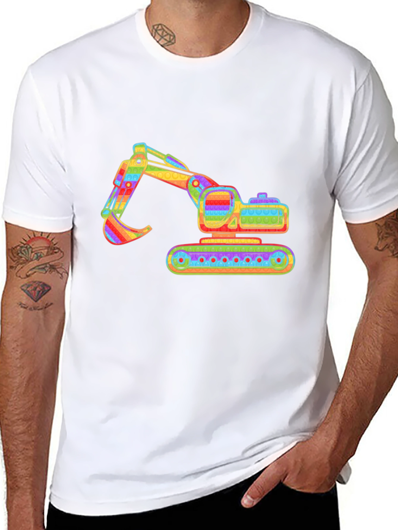 Black Rainbow Excavator Graphic Tee - Construction Shirt view 8