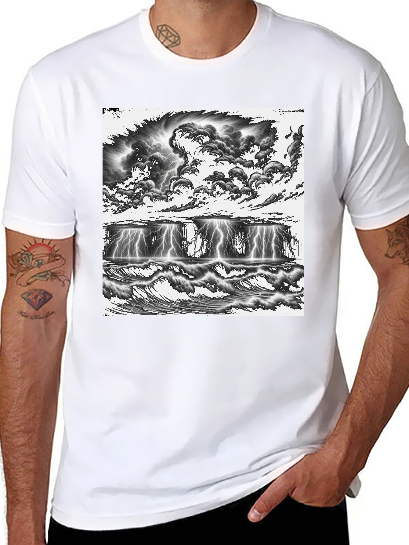 Black Stormy Seas Graphic Tee - Black Cotton T-Shirt view 8