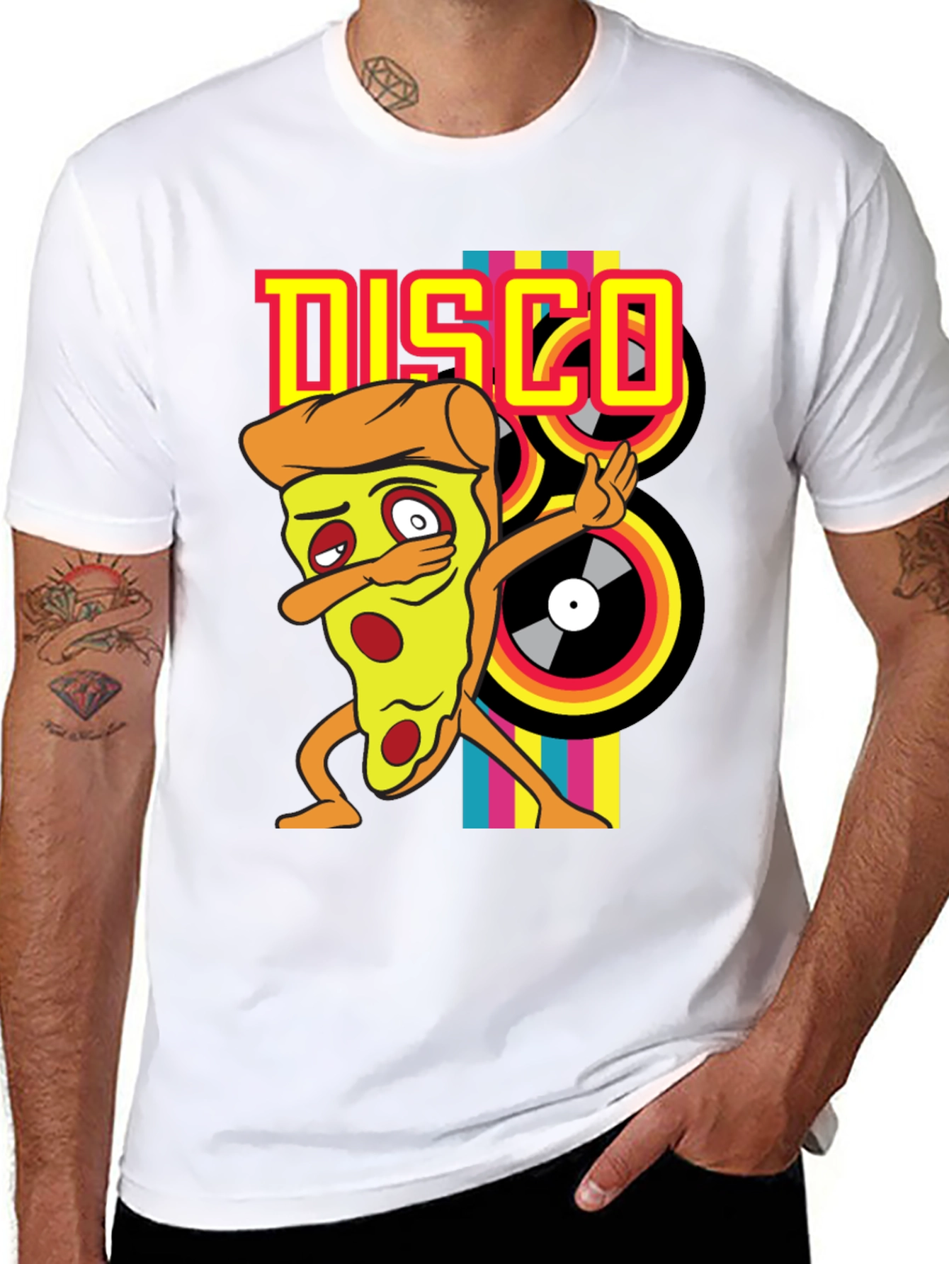 Black Disco Pizza T-Shirt - Unique Graphic Tee view 8