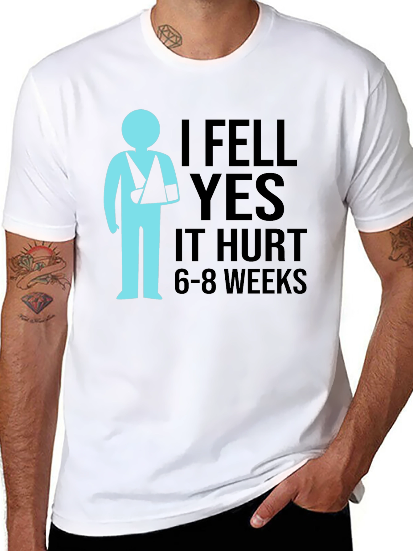 Black I Fell Yes It Hurt Graphic Tee - Broken Arm T-Shirt view 8