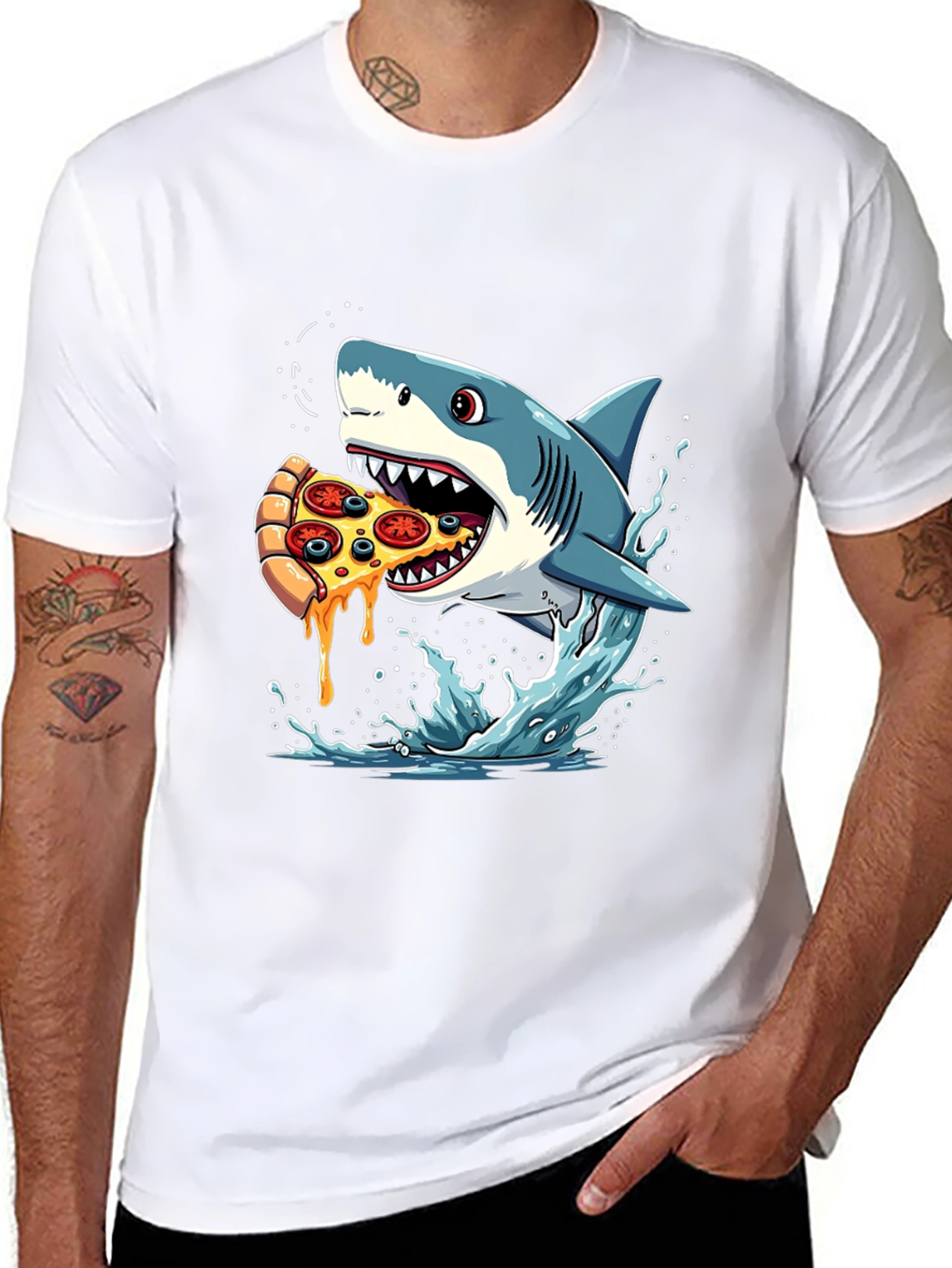 Black Shark Pizza T-Shirt Funny Graphic Tee view 8