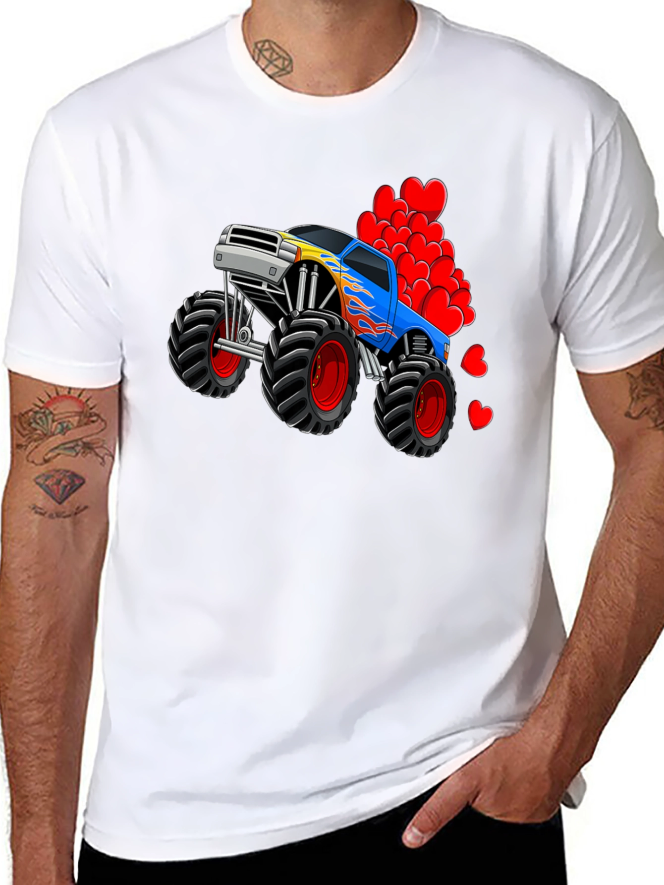 Black Monster Truck Valentine's Day T-Shirt view 8