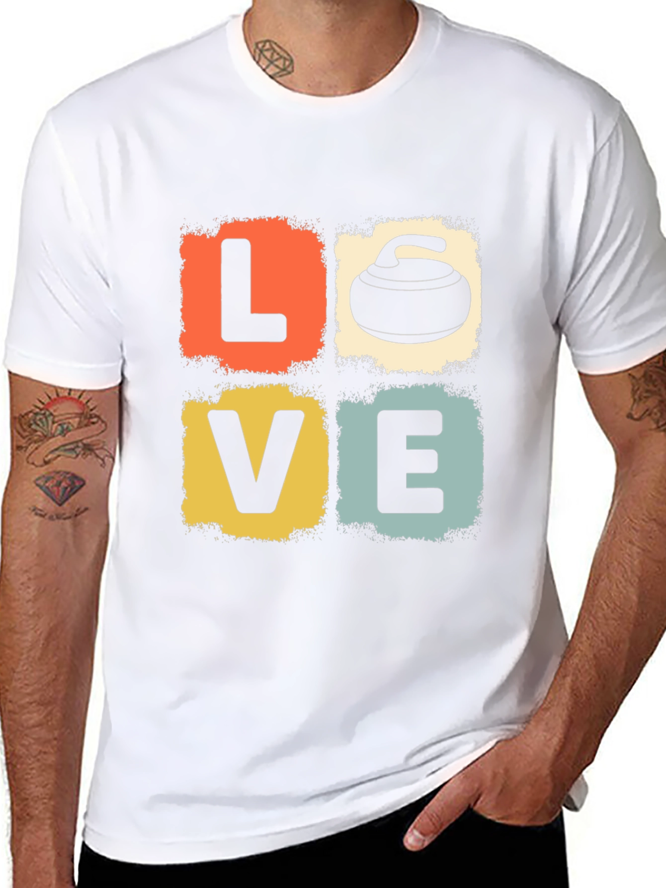 Black LOVE Curling Stone Retro Graphic T-Shirt view 8