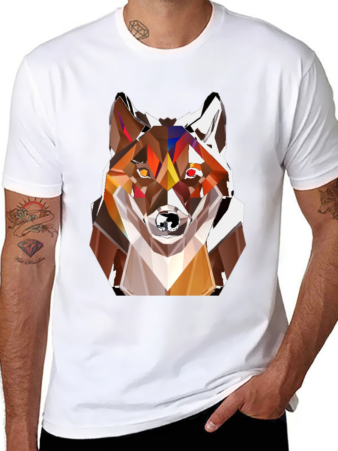 Black Geometric Fox Head T-Shirt - Stylish Graphic Tee view 8