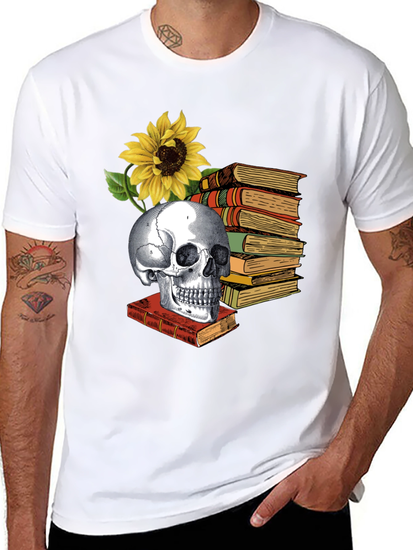 Black Skull & Books Graphic Tee - Read in Peace view 8
