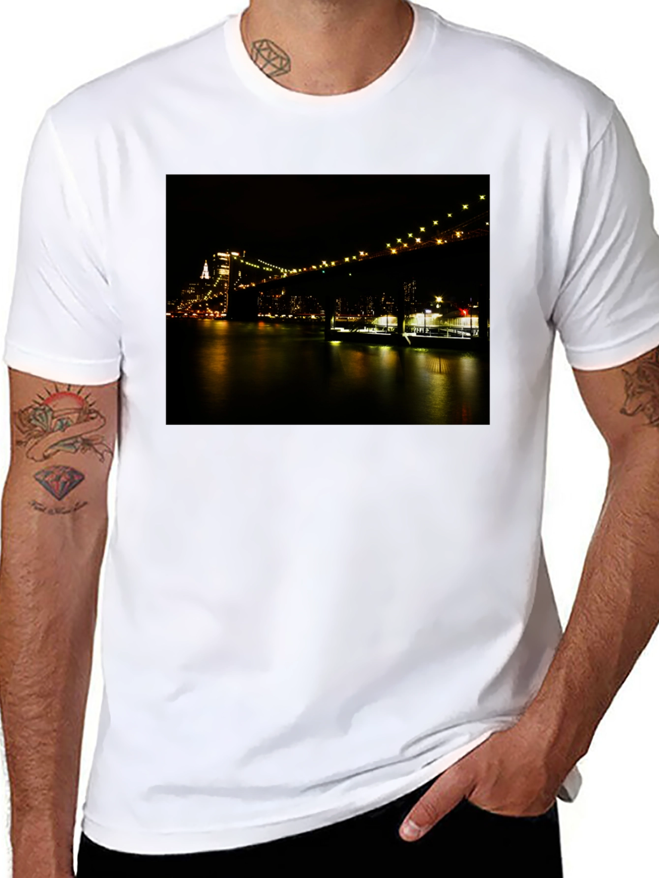 Black Night Lights Bridge T-Shirt view 8