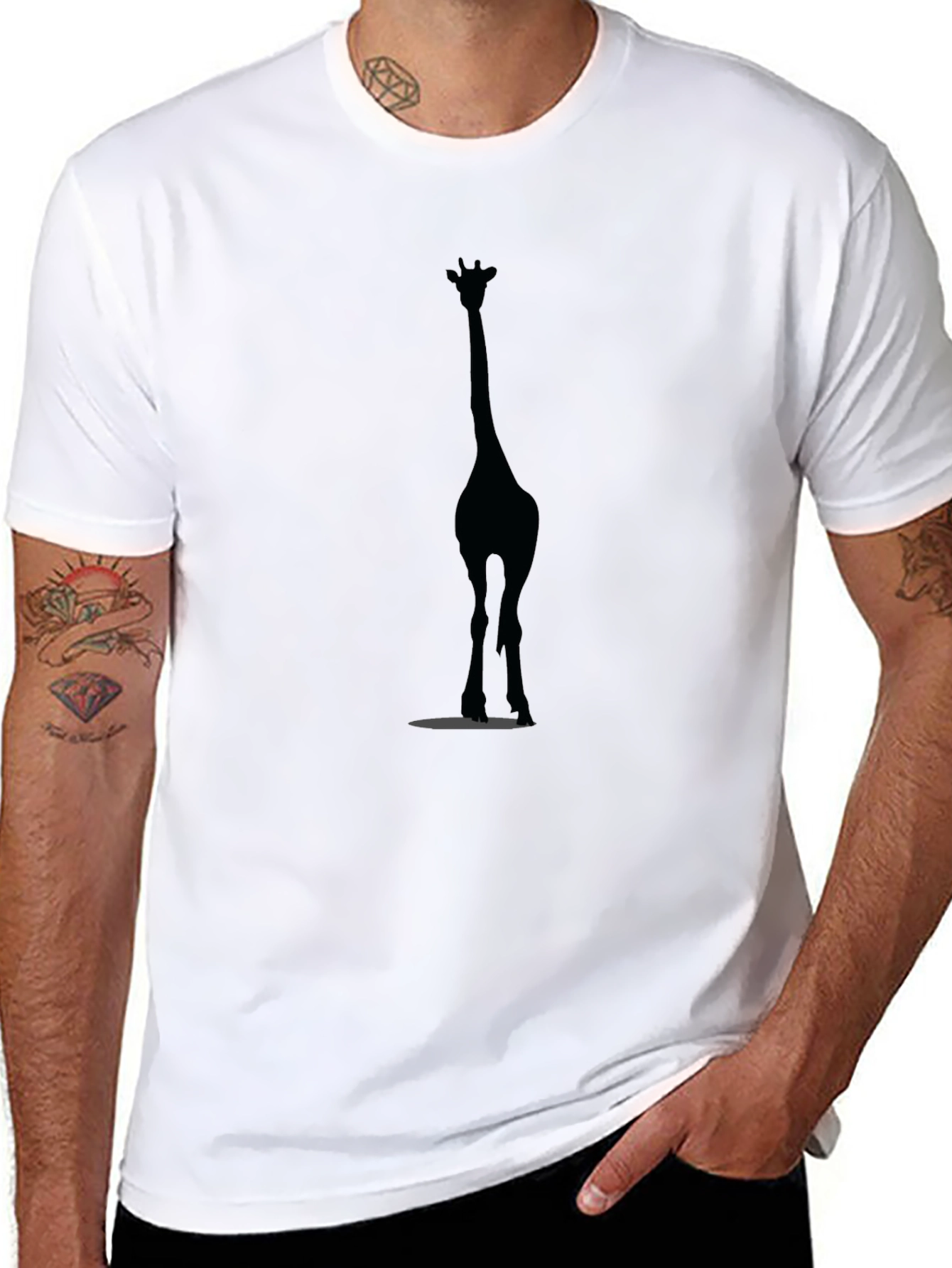 Black Giraffe Silhouette Black T-Shirt view 8